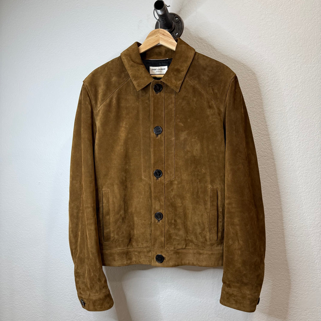 Saint Laurent Suede Cashmere Brown Button Jacket - Size 52 (Fits M)