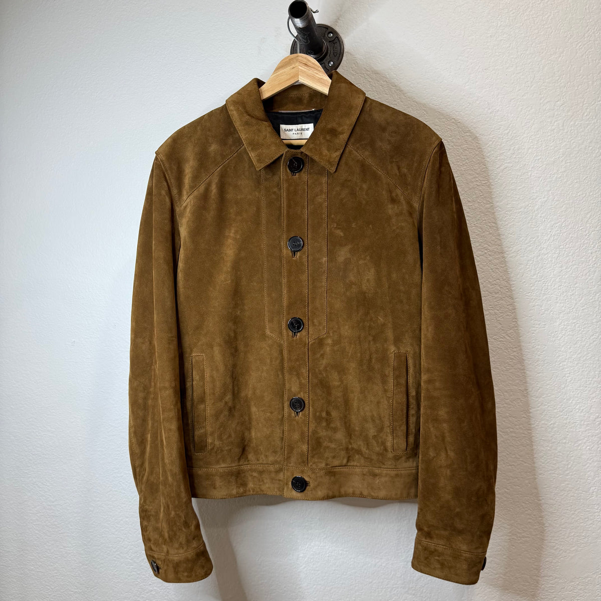 Saint Laurent Suede Cashmere Brown Button Jacket - Size 52 (Fits M)