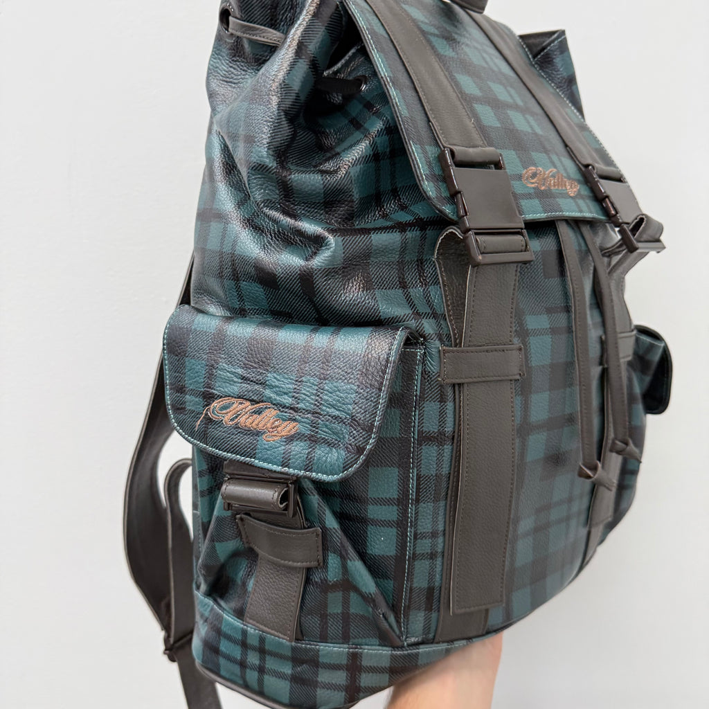 Vale Forever Green Plaid Leather Tactician Backpack