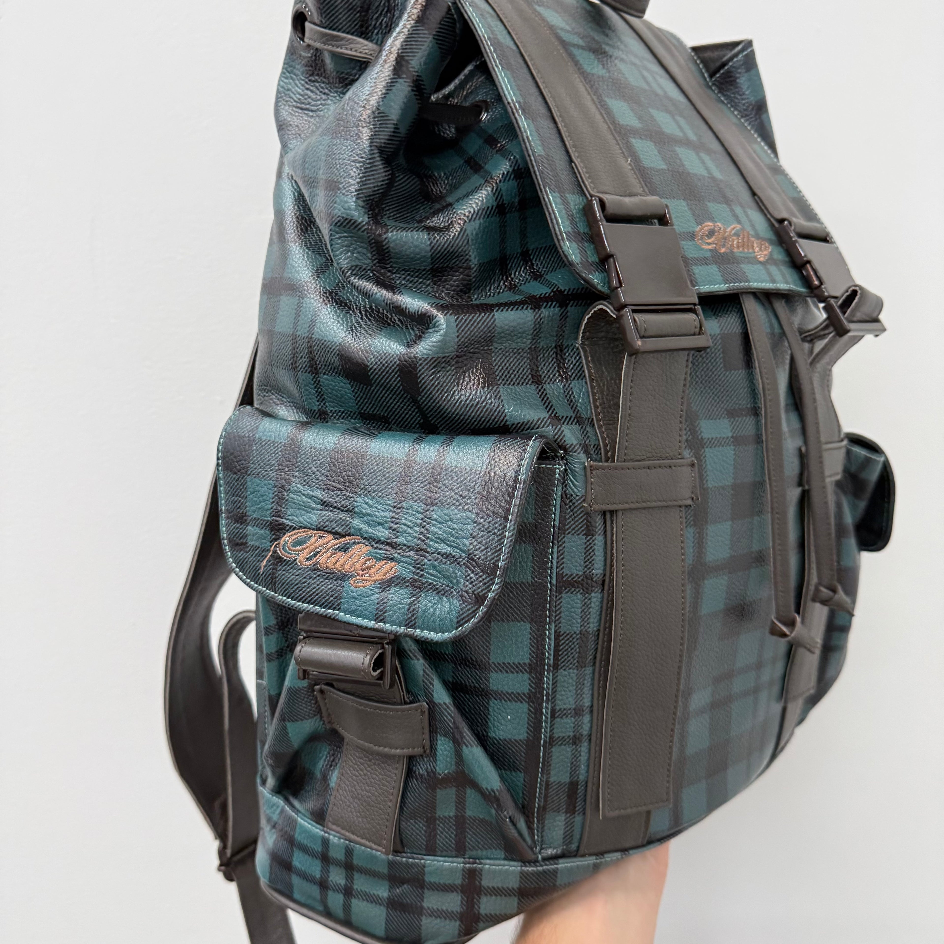 Vale Forever Green Plaid Leather Tactician Backpack