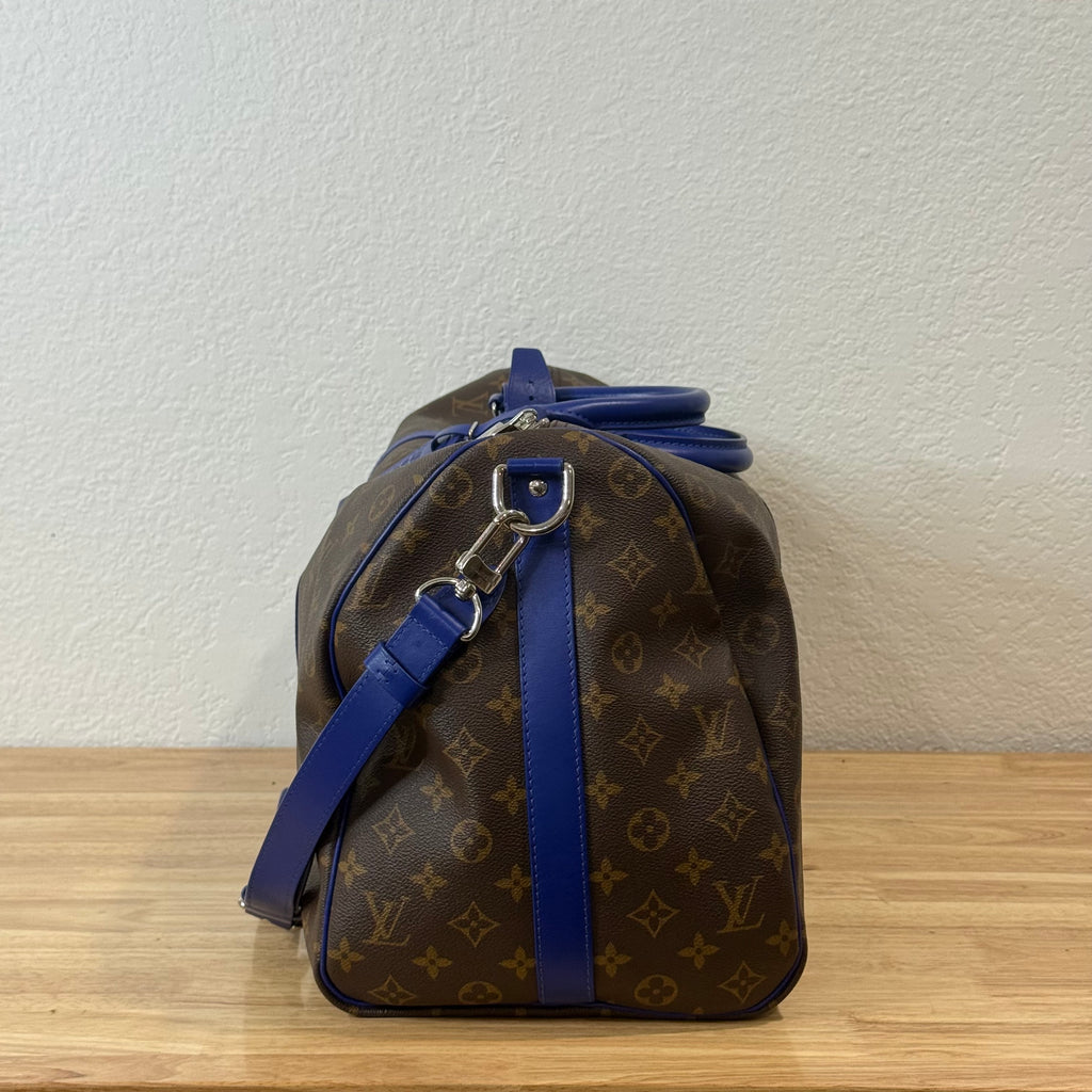 Louis Vuitton Monogram Keepall Bandouliere Weekender Duffle Bag 50 Blue