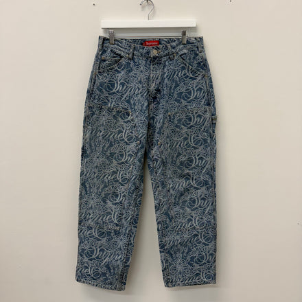 Supreme Script Jacquard Double Knee Denim Jeans - Size 30