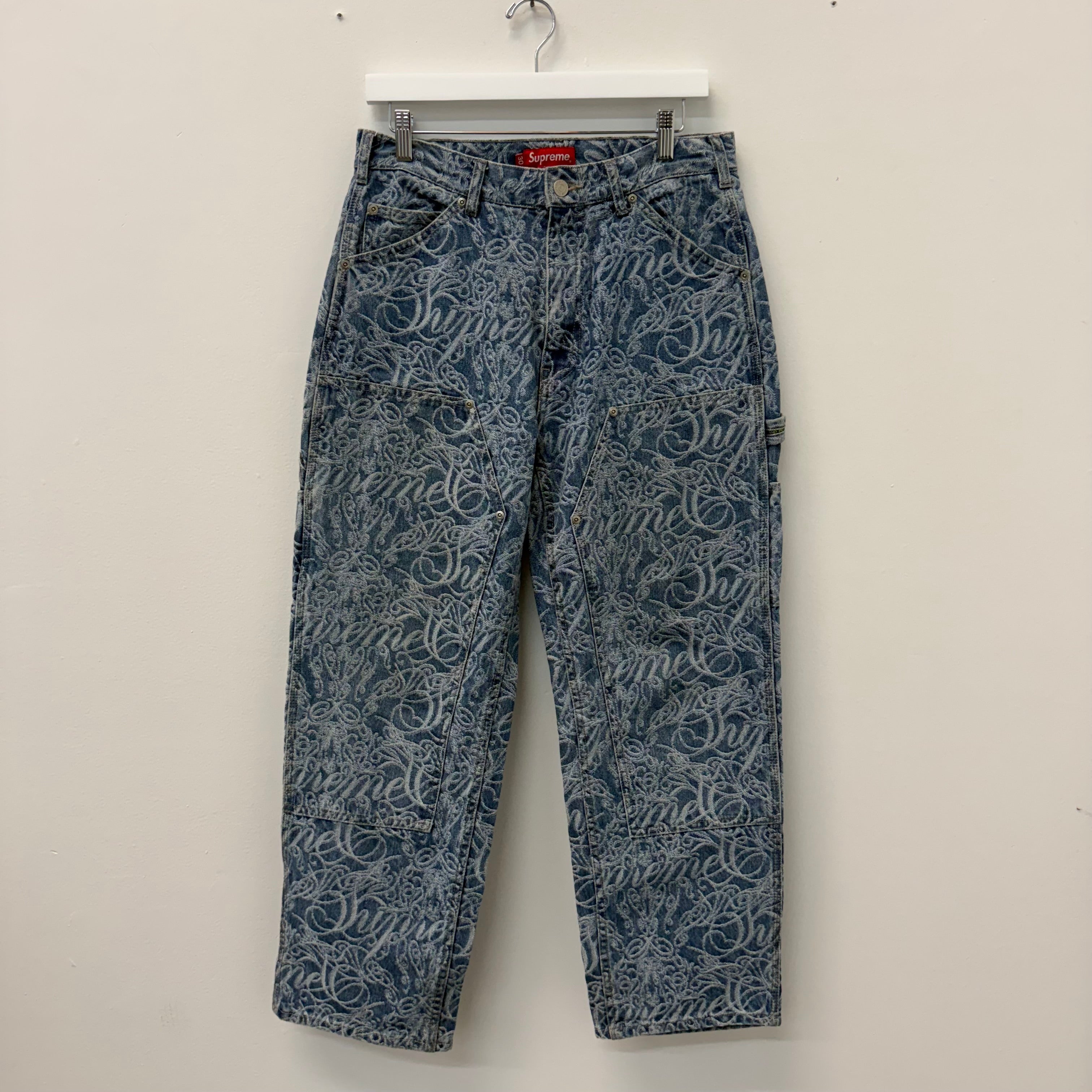 Supreme Script Jacquard Double Knee Denim Jeans - Size 30