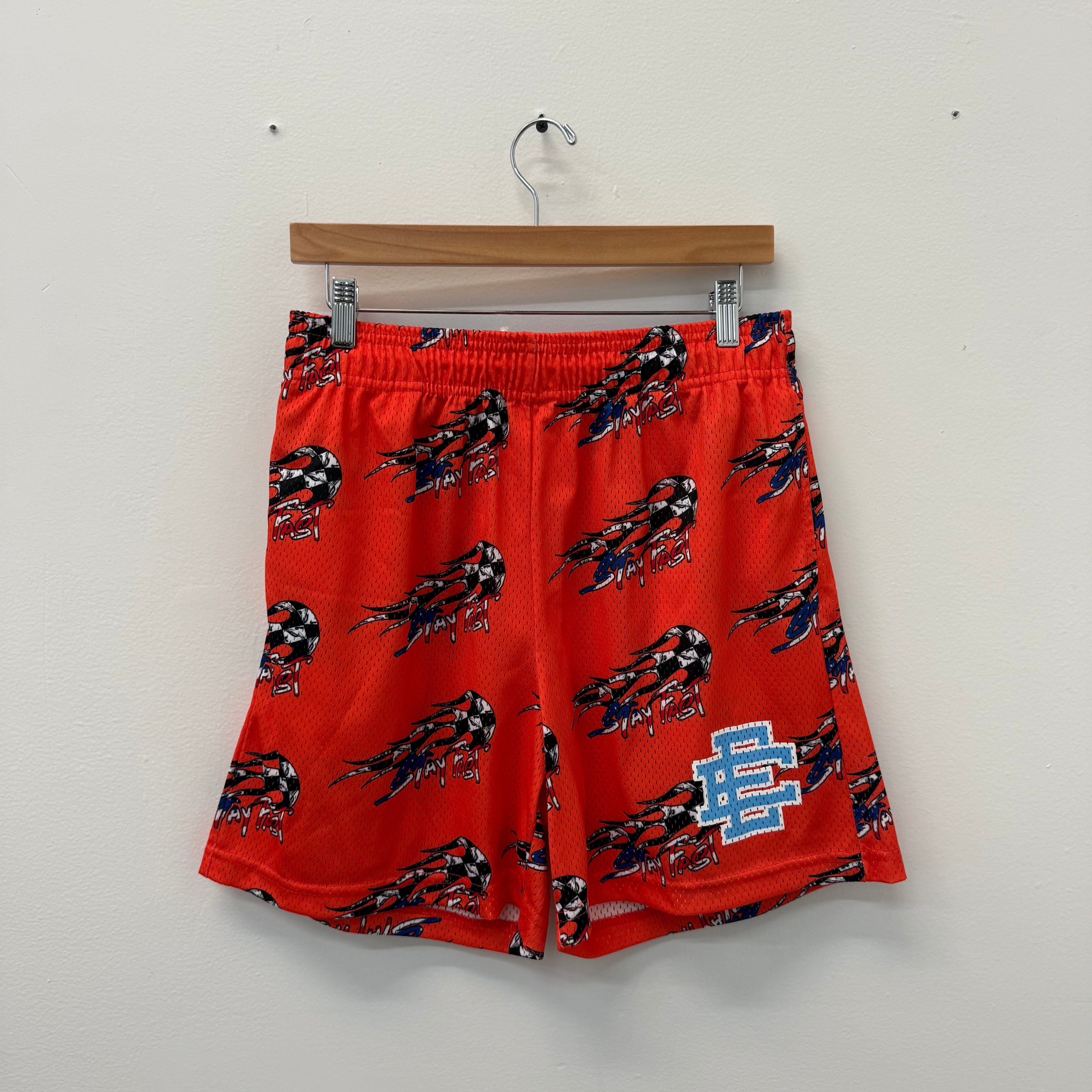 Eric Emanuel Matty Boy Orange Flames Mesh Shorts