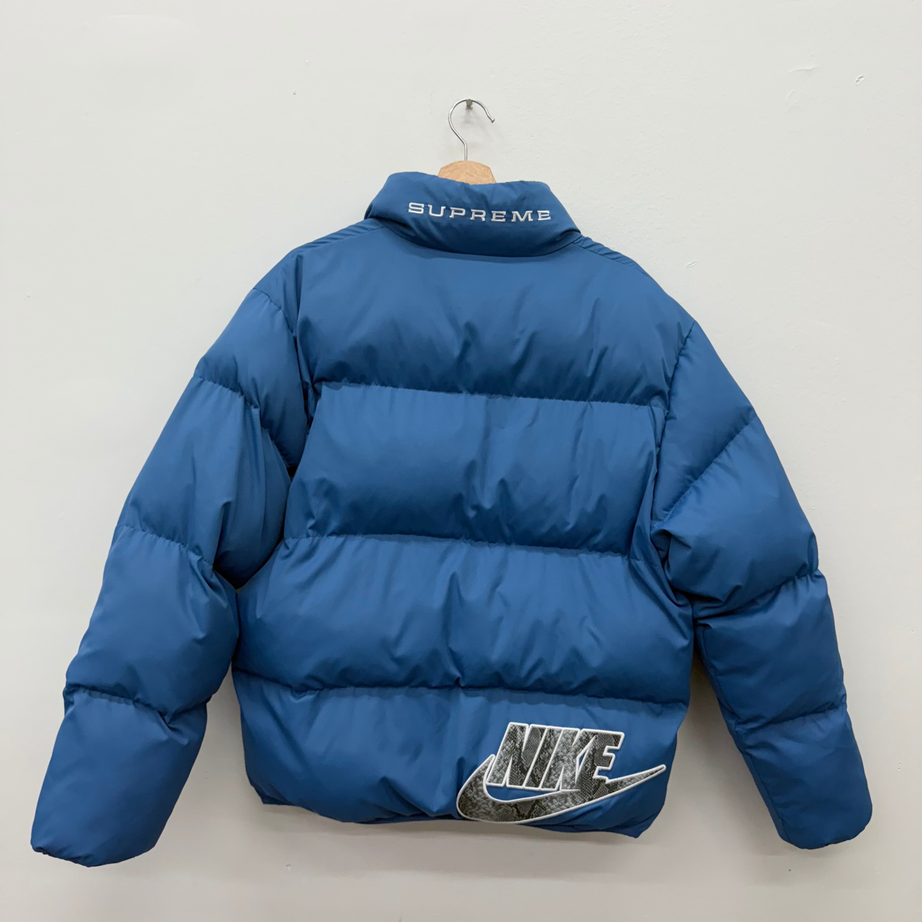 Supreme Nike Snakeskin Blue Puffer Jacket - Size M