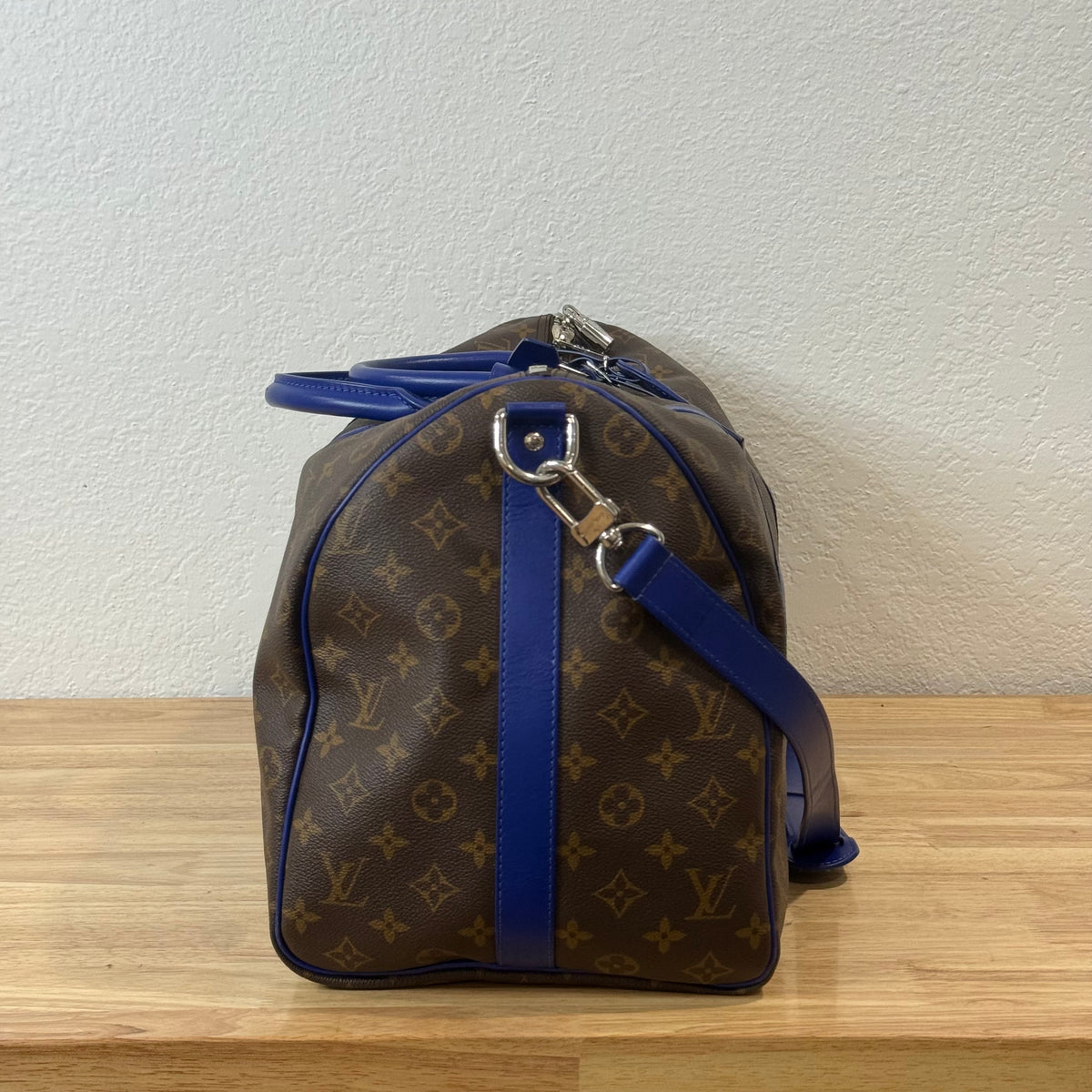 Louis Vuitton Monogram Keepall Bandouliere Weekender Duffle Bag 50 Blue