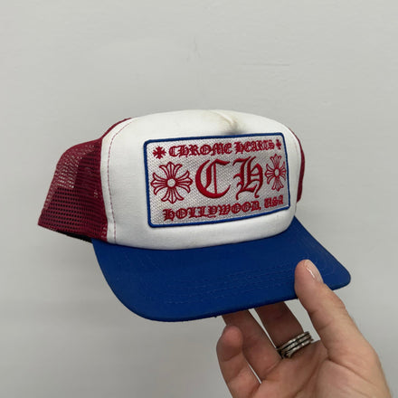 Chrome Hearts Red White Blue CH Hollywood Trucker Hat
