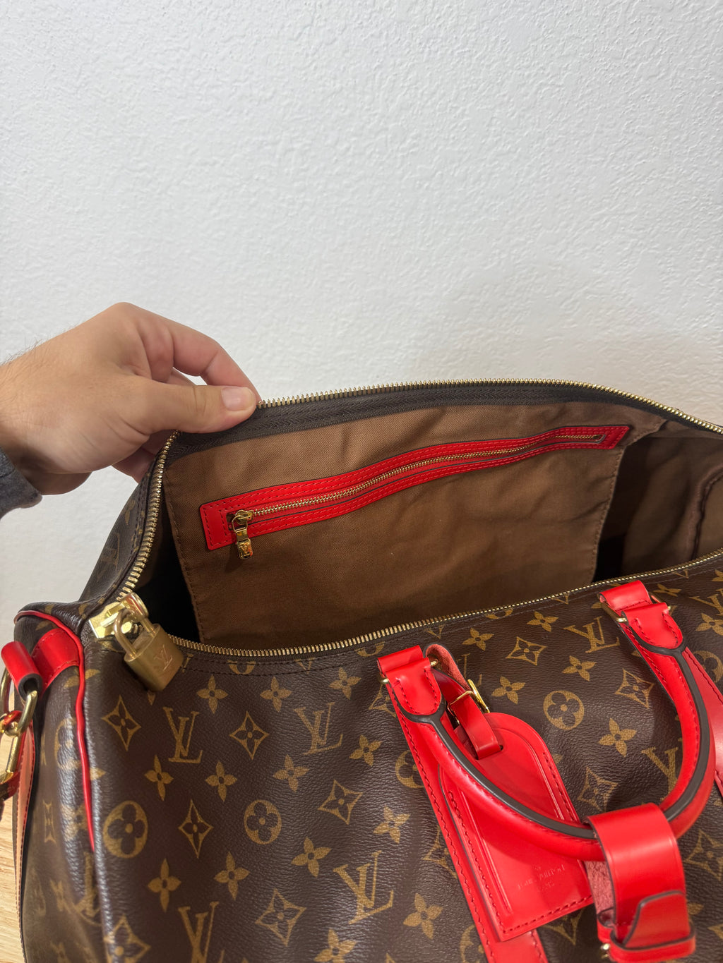 Louis Vuitton Monogram Keepall Bandouliere Weekender Duffle Bag 50 Red