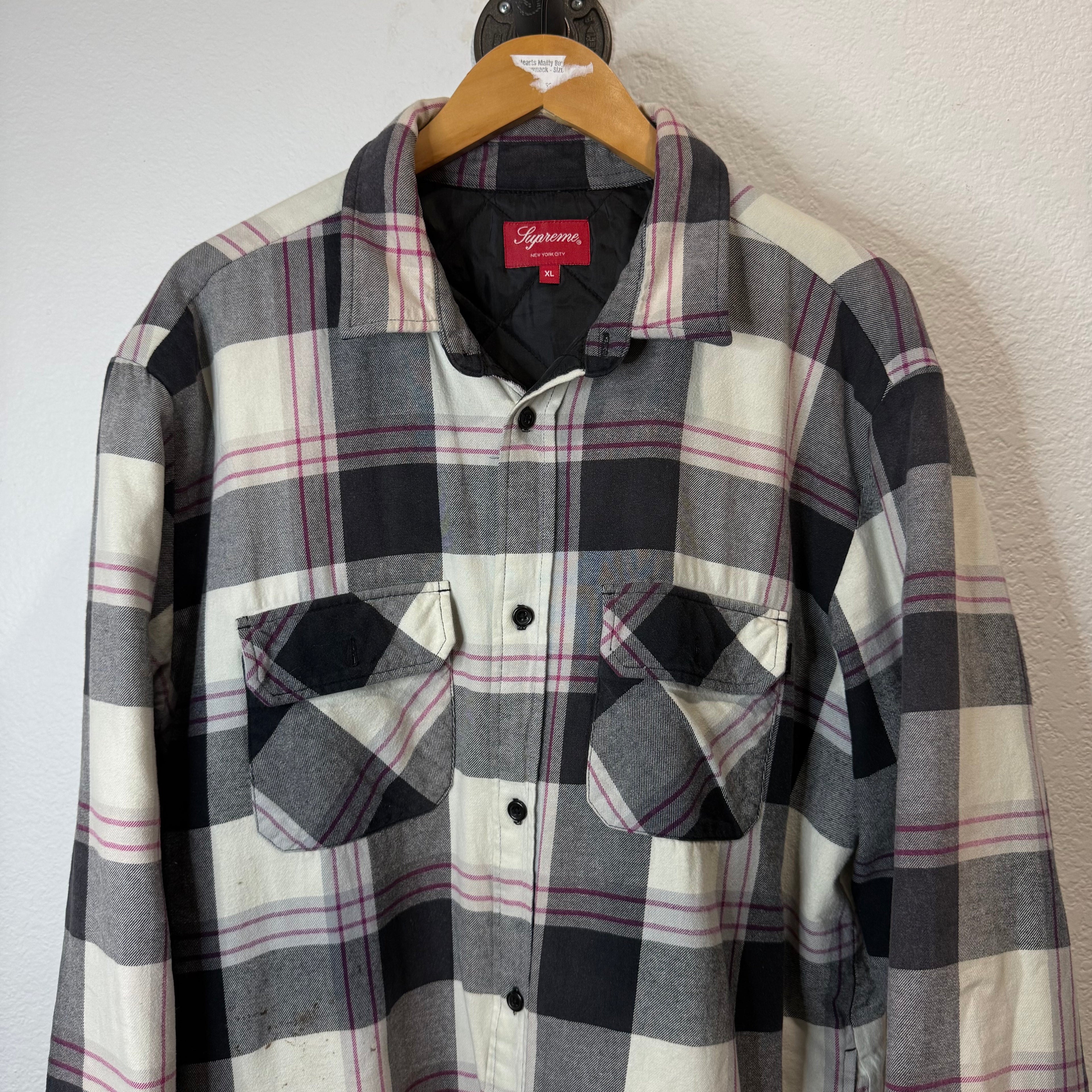 Supreme Quilted Flannel Button Up Shirt - Size XL