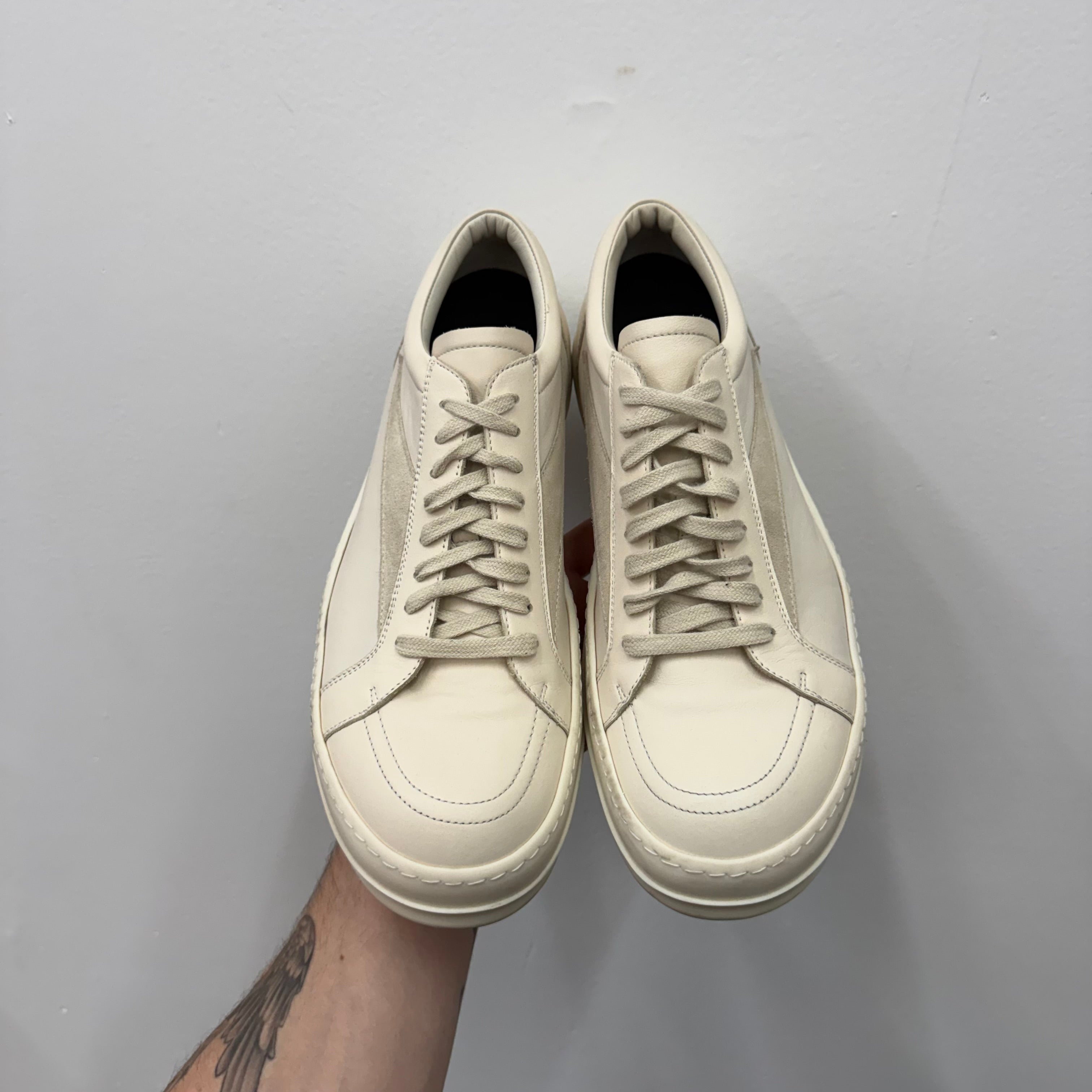 Rick Owens Mainline White Leather Vintage Vans Sneakers - Size 44.5 (US 11.5)