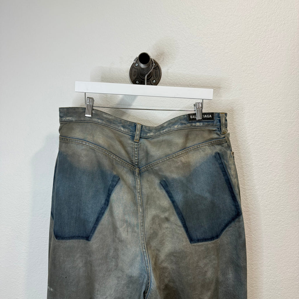 Balenciaga Mud Season Embroidered Reverse Pocket Denim Jeans - Size XL (36)