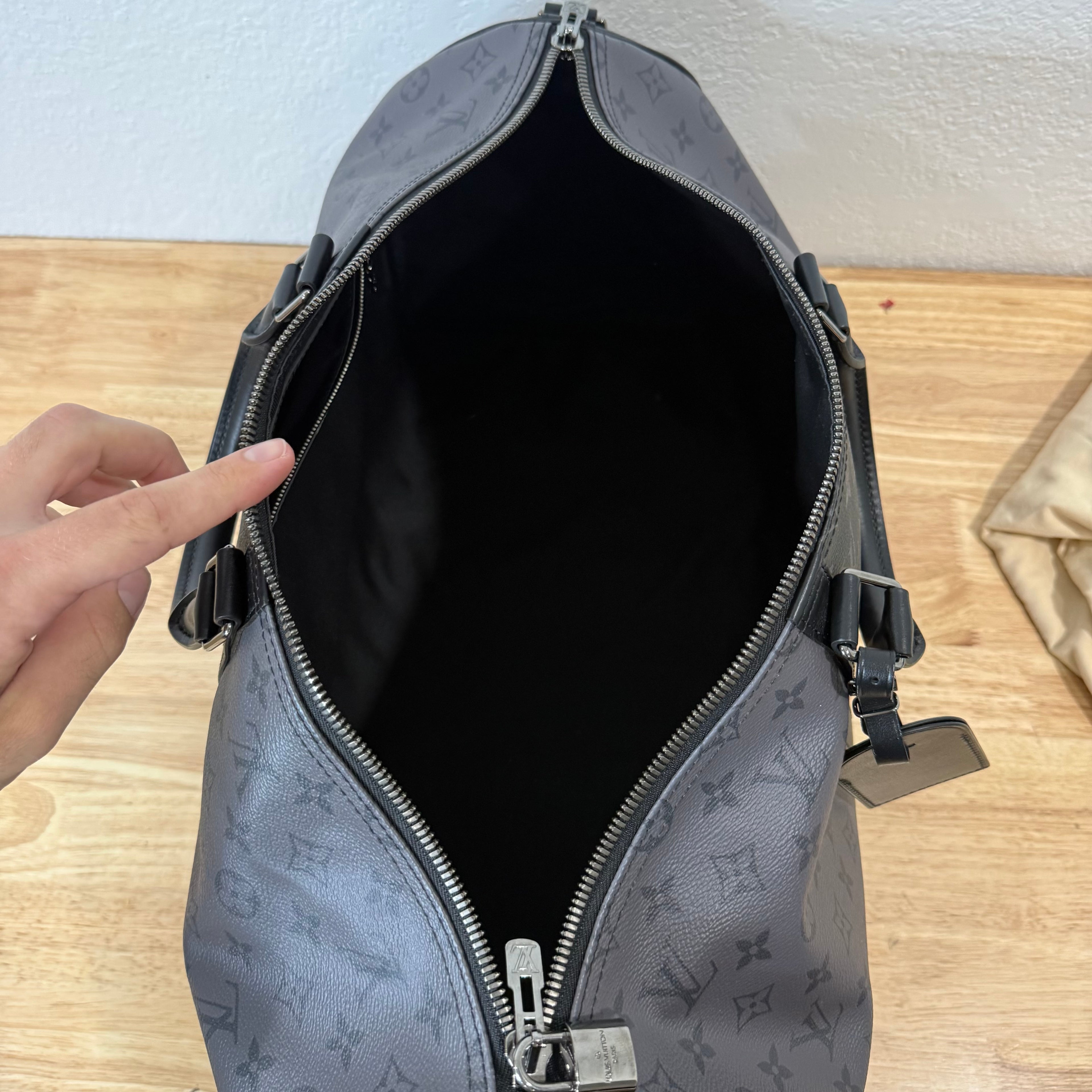 Louis Vuitton Monogram Bandouliere Keepall 50 Duffle Bag Eclipse Reverse Gray