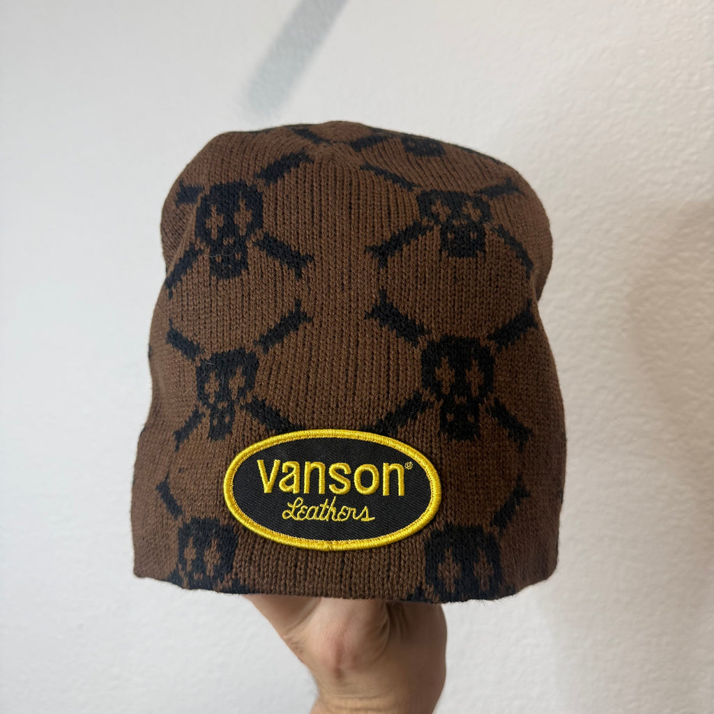 Supreme Vanson Leather Skulls Beanie Brown