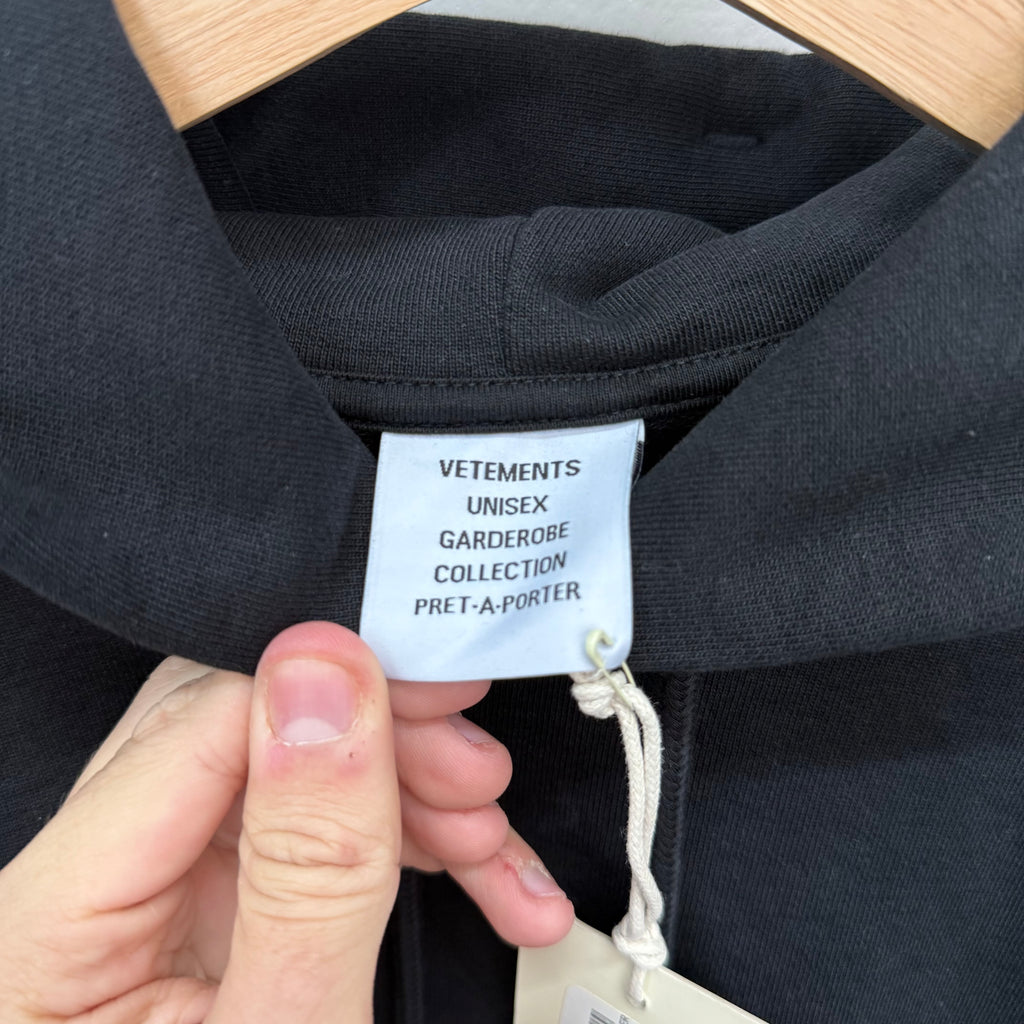 Vetements Black Oversized Embroidered Metal Sleeve Hoodie - Size M