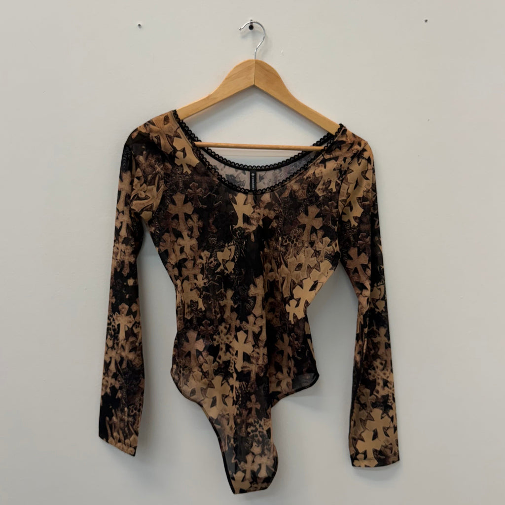 Chrome Hearts Flooded Cross Print Sheer-Mesh Bodysuit - Size L