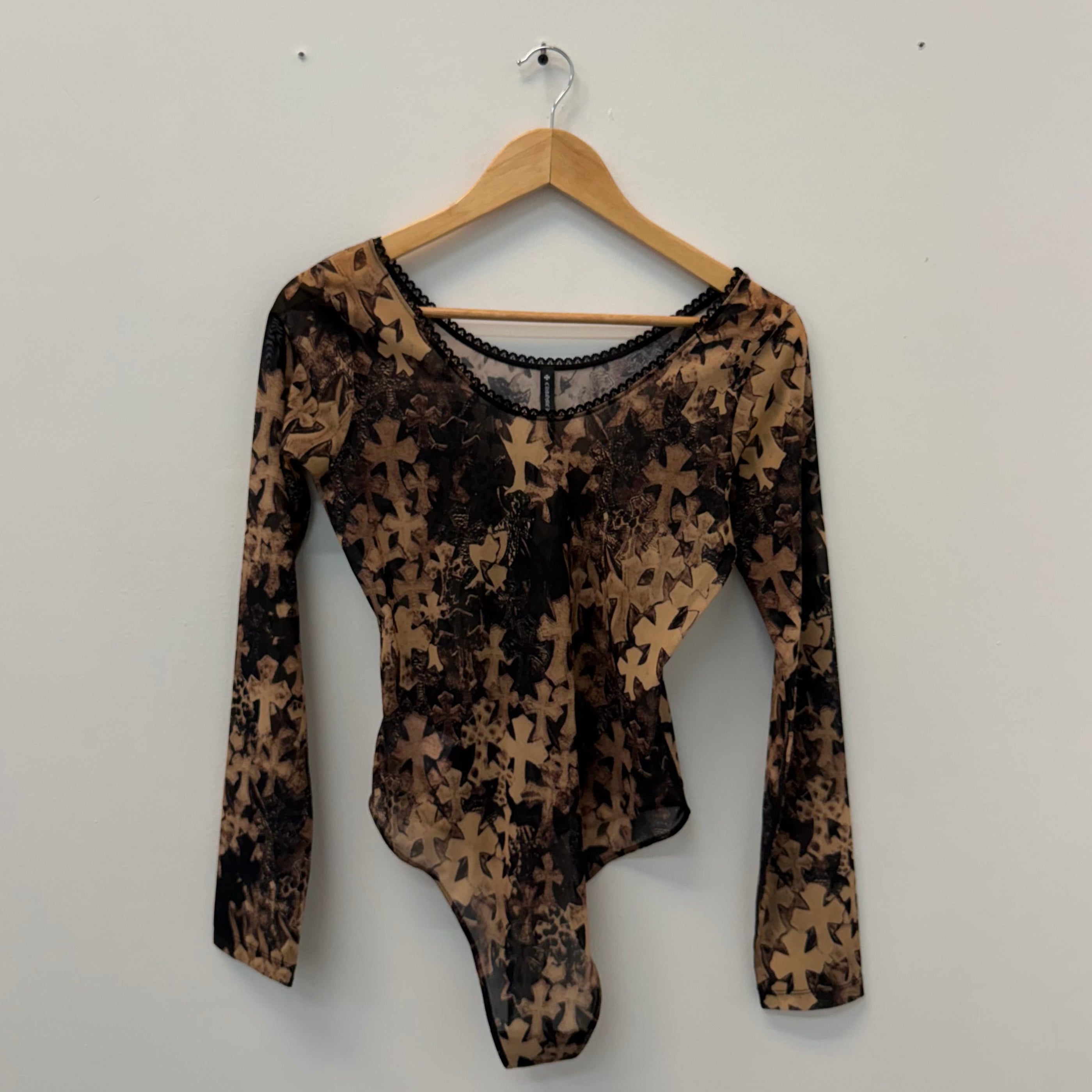 Chrome Hearts Flooded Cross Print Sheer-Mesh Bodysuit - Size L