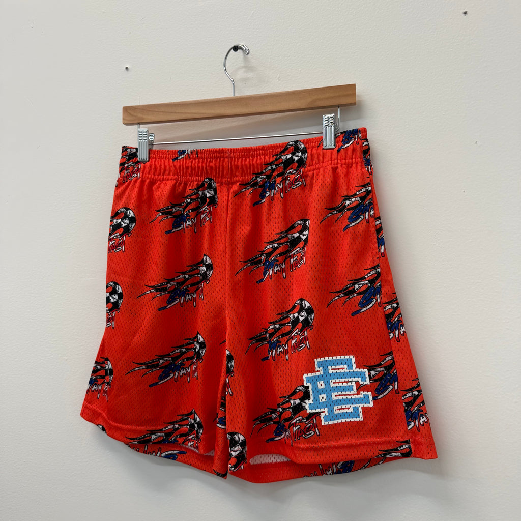 Eric Emanuel Matty Boy Orange Flames Mesh Shorts