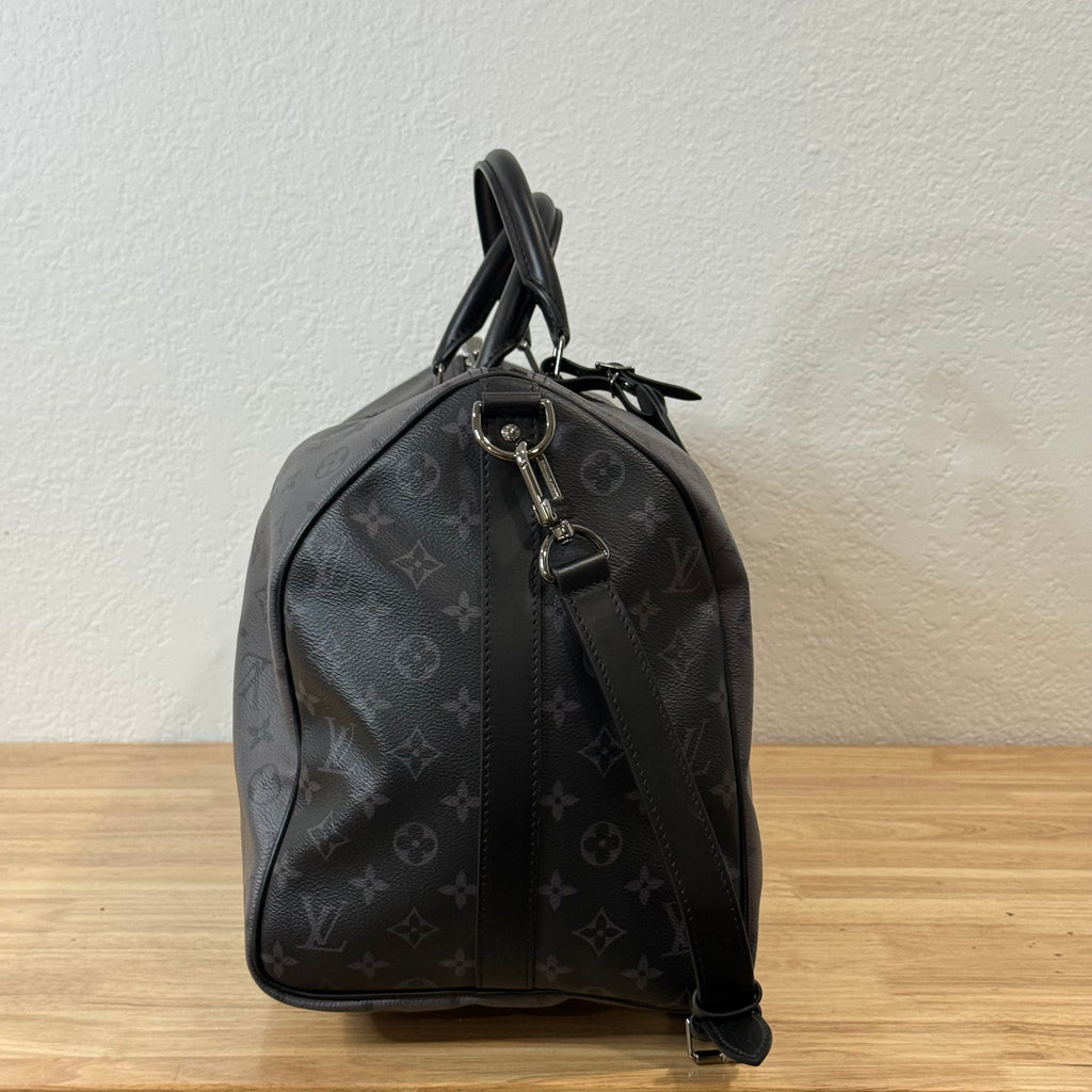 Louis Vuitton Monogram Bandouliere Keepall 50 Duffle Bag Eclipse Reverse Gray