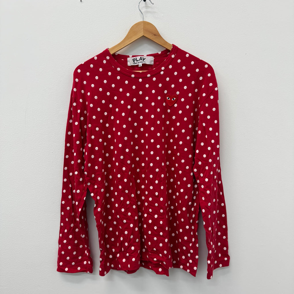 CDG Play Polka Dot Longsleeve Shirt - Size XL