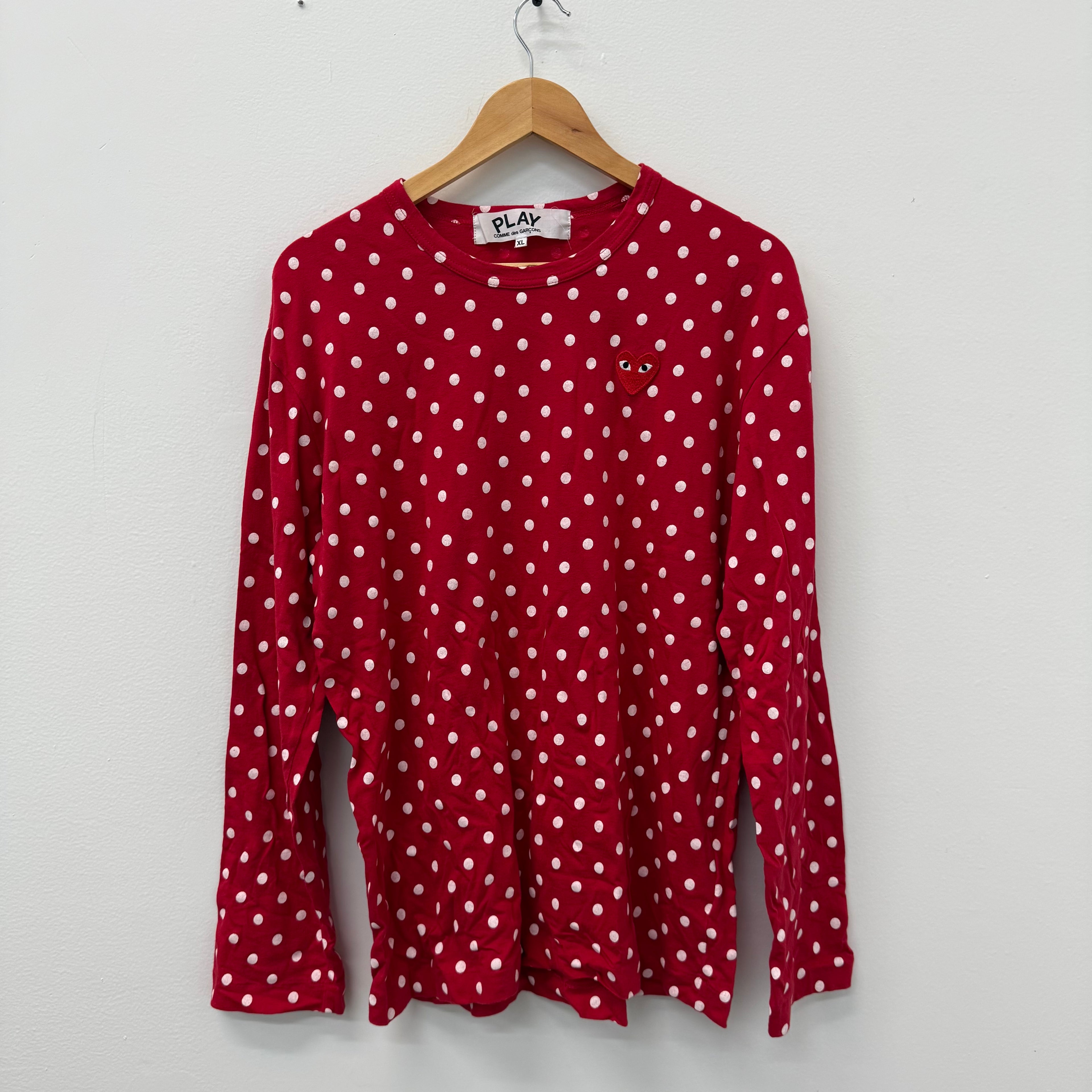 CDG Play Polka Dot Longsleeve Shirt - Size XL