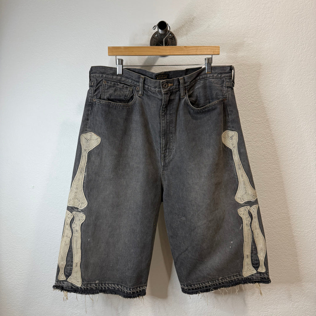 Kapital Bones Denim Shorts Black - Size 38