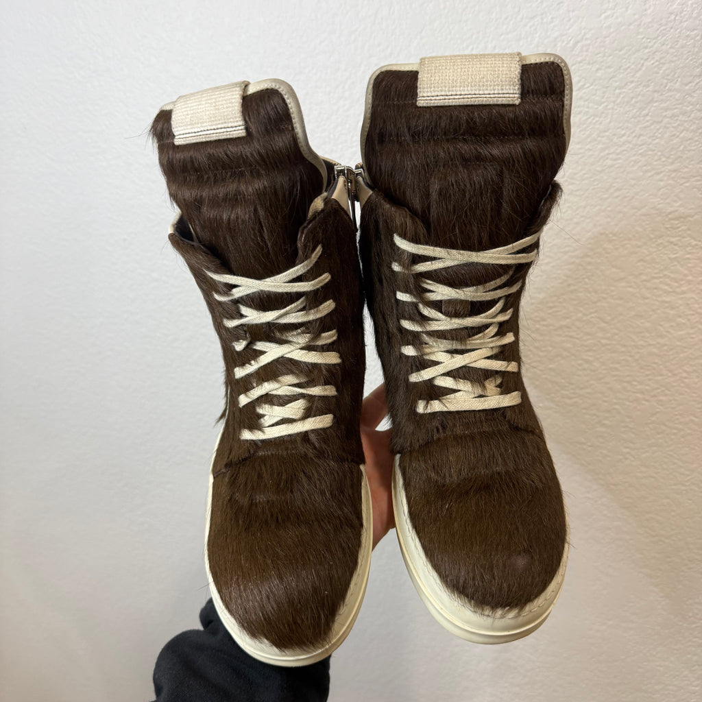 Rick Owens Brown Fur Pony Hair Geobasket - Size 40.5 (7.5)