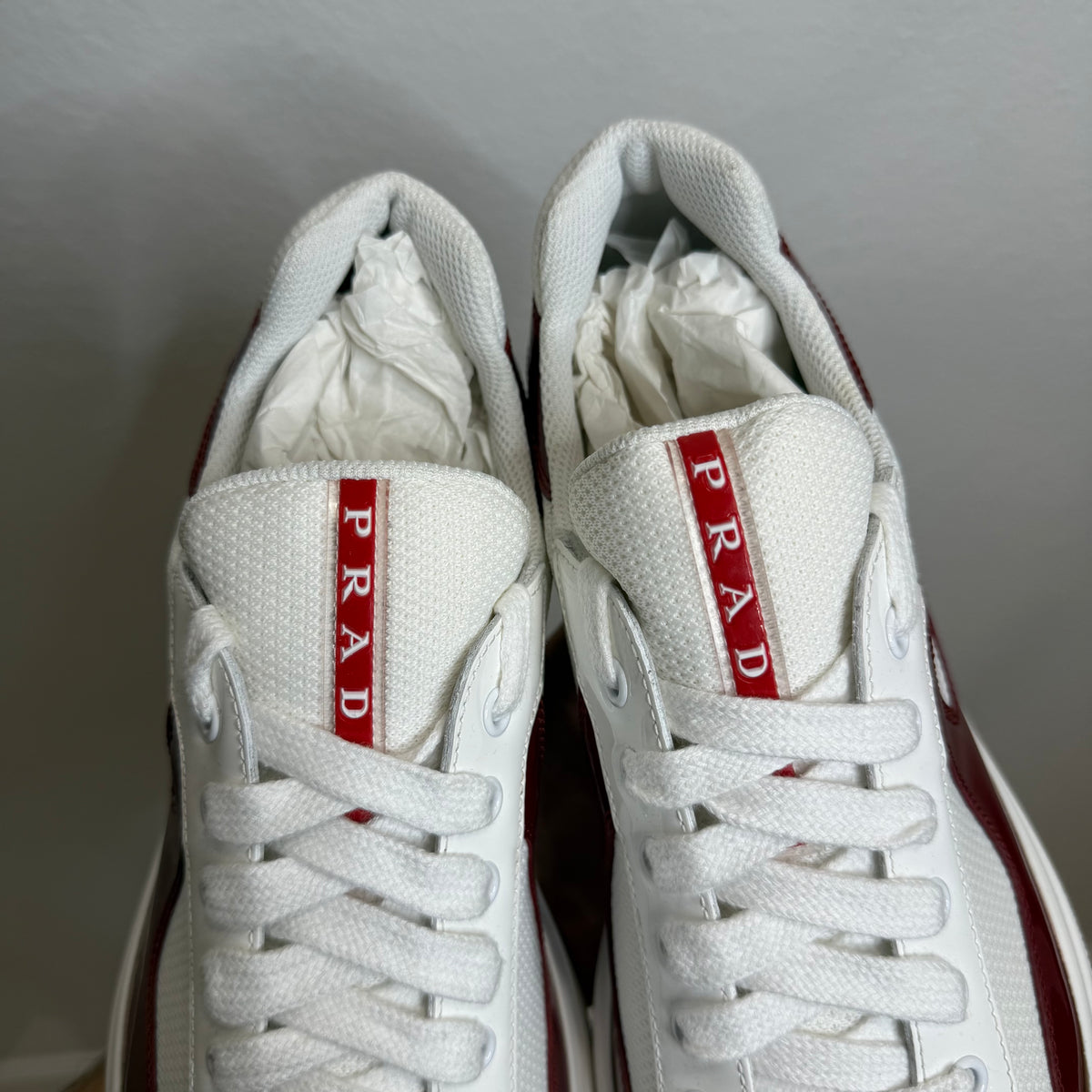 Prada Cup Wine Red Patent Leather Sneakers - Size 8.5 (Fits US 9.5)