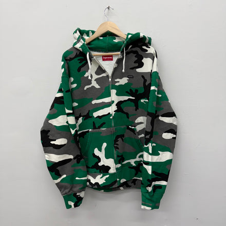 Supreme Small Box Logo Green Camo Zip Hoodie - Size L