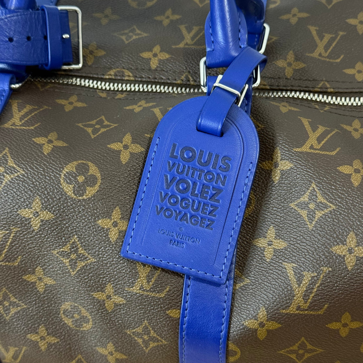Louis Vuitton Monogram Keepall Bandouliere Weekender Duffle Bag 50 Blue