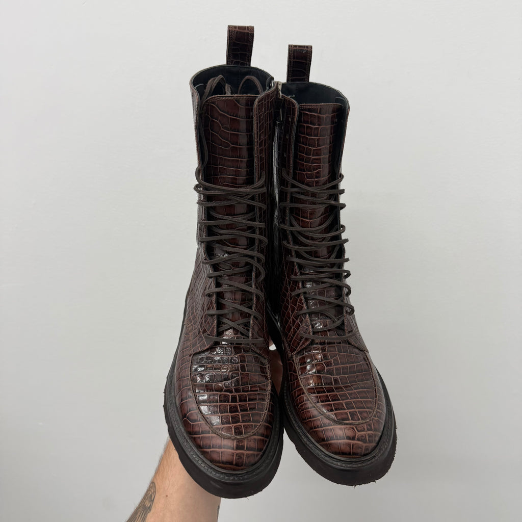 Rhude Crocodile Leather Combat Boots - Size 11