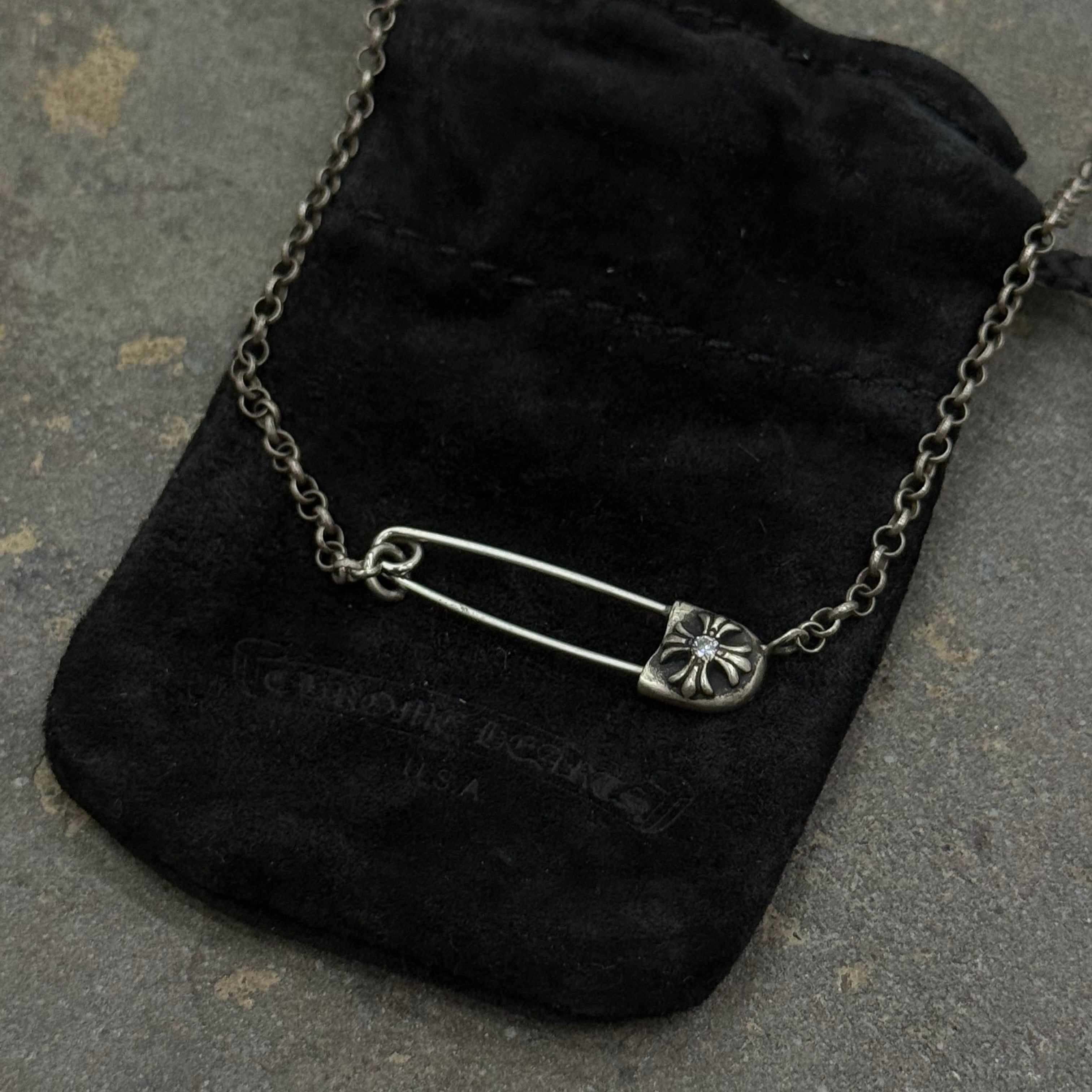Chrome Hearts Large Diamond Safety Pin Necklace