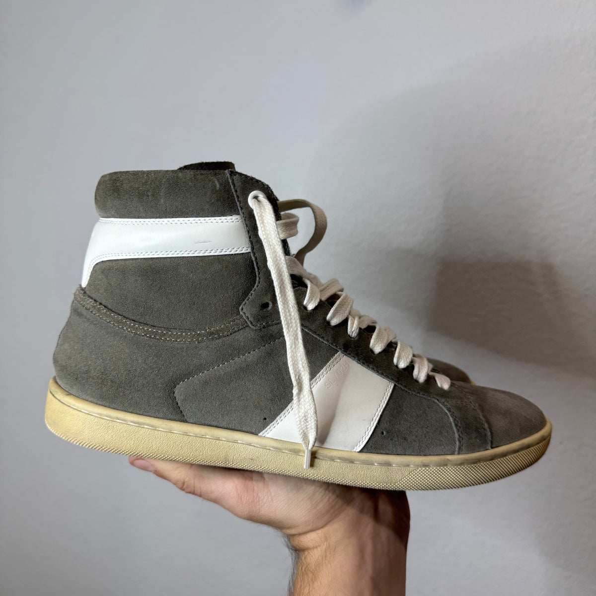 Saint Laurent SL/02H YSL Grey Suede High Sneakers - Size 40.5 (US 7.5)