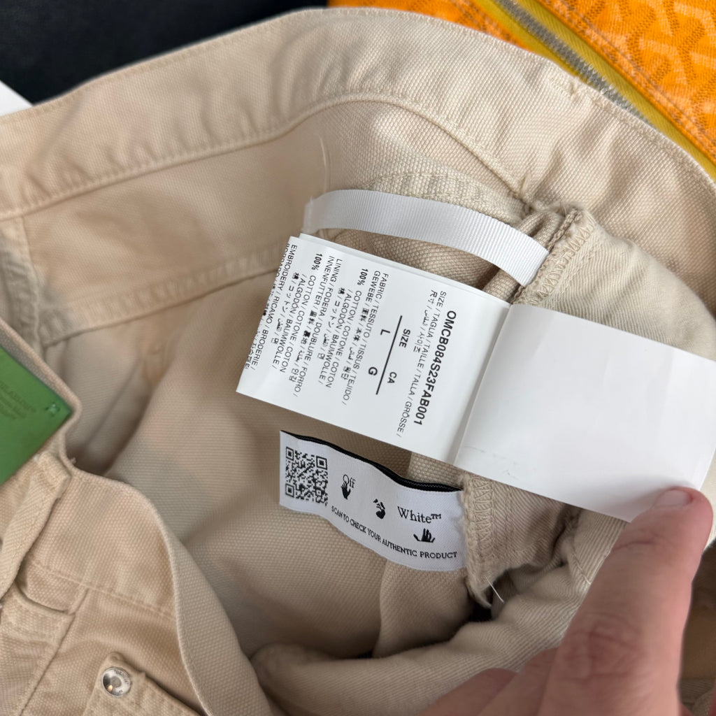 Off White Wave Canvas Shorts Beige - Size L