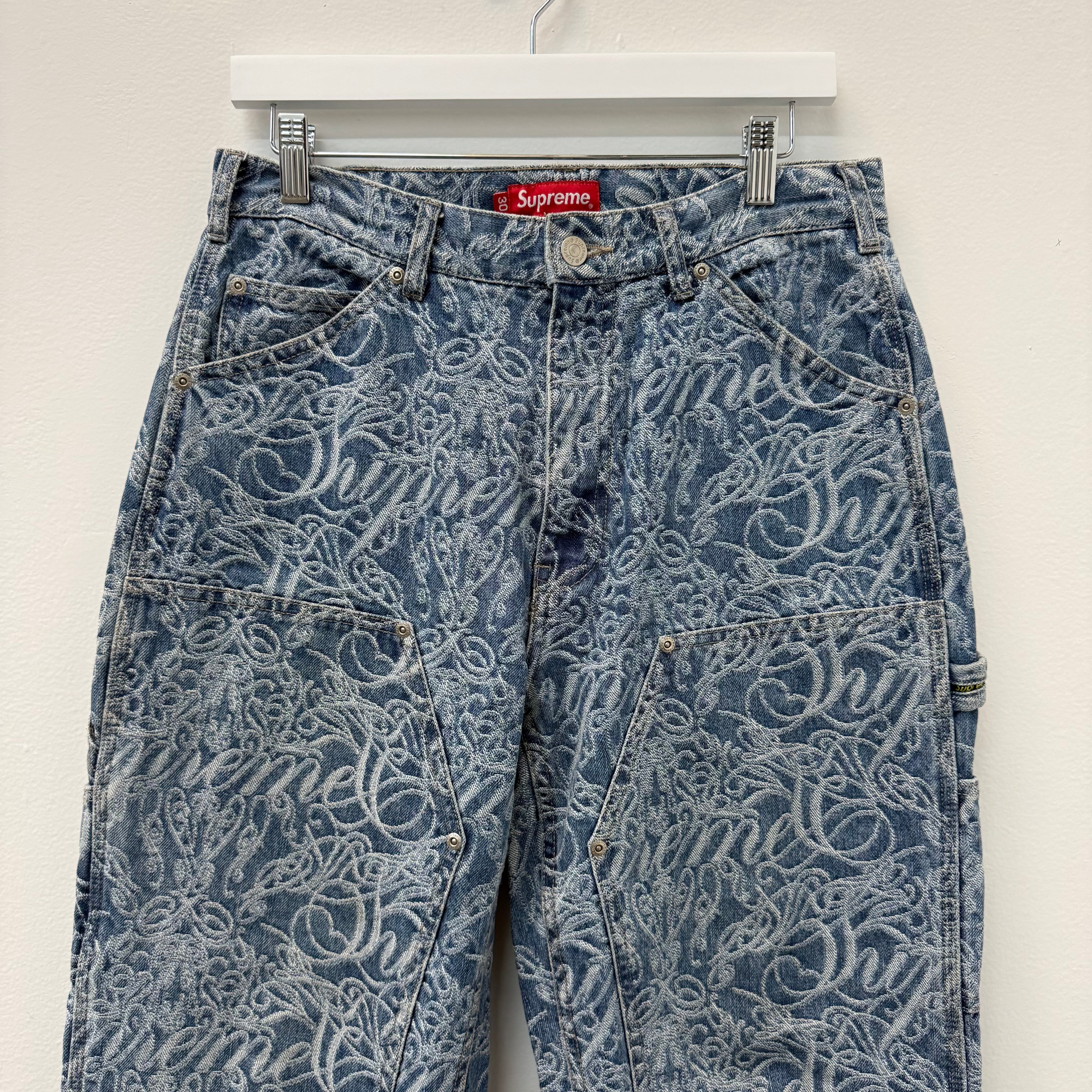 Supreme Script Jacquard Double Knee Denim Jeans - Size 30