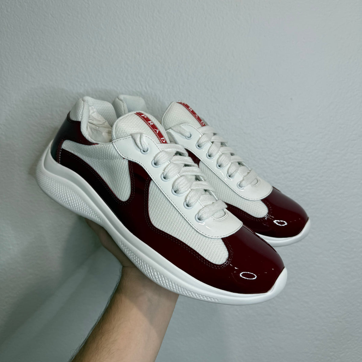 Prada Cup Wine Red Patent Leather Sneakers - Size 8.5 (Fits US 9.5)