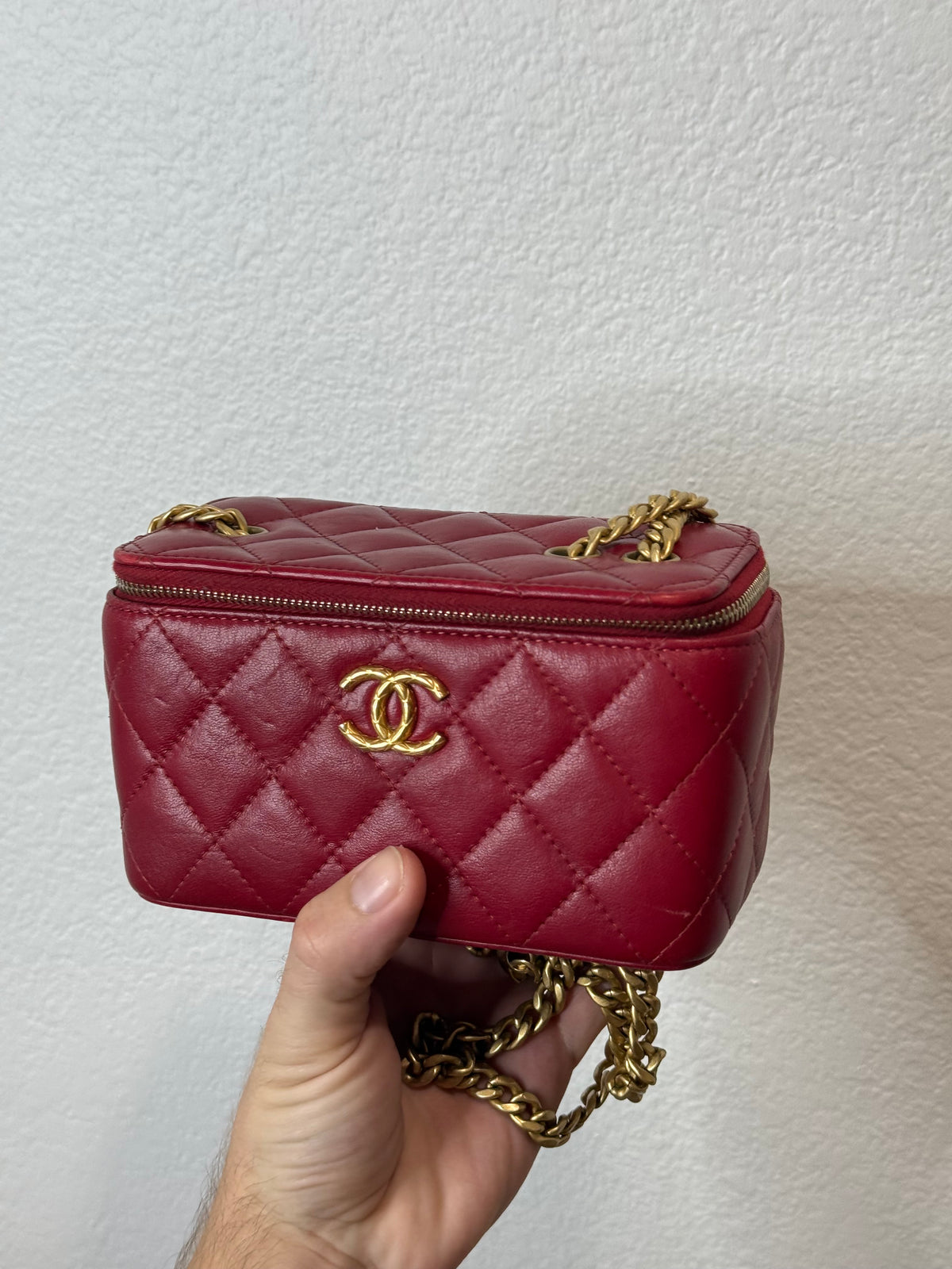 Chanel Quilted Lamb Leather Vanity Side Bag Red
