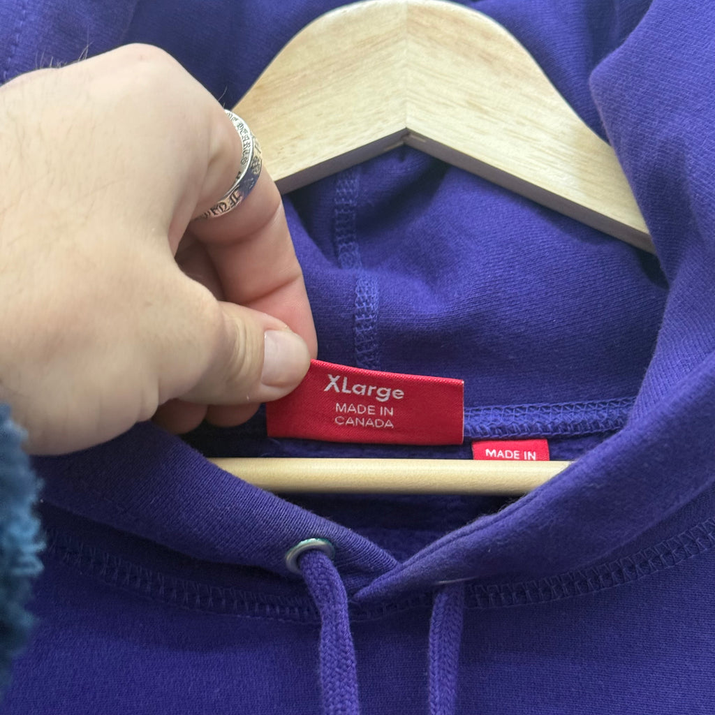 Supreme Purple Vertical Text Hoodie - Size XL
