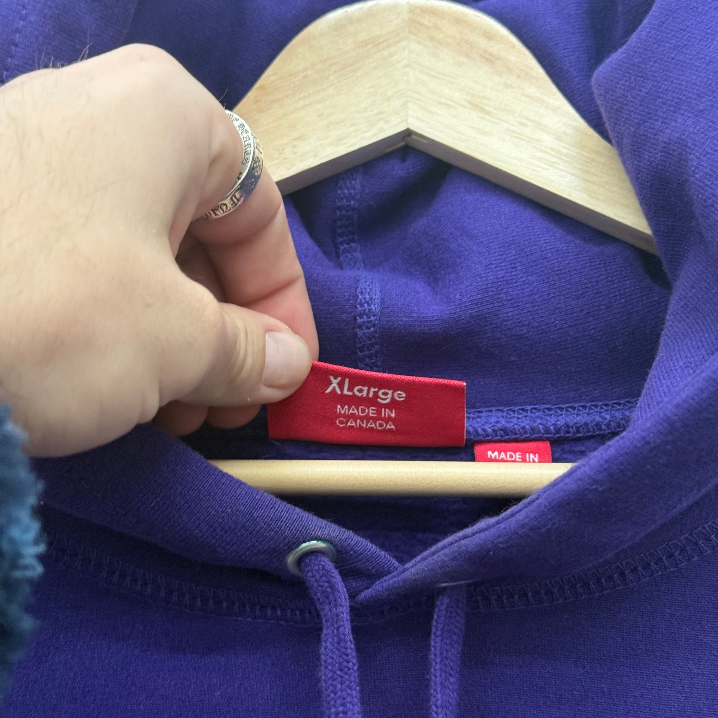 Supreme Purple Vertical Text Hoodie - Size XL