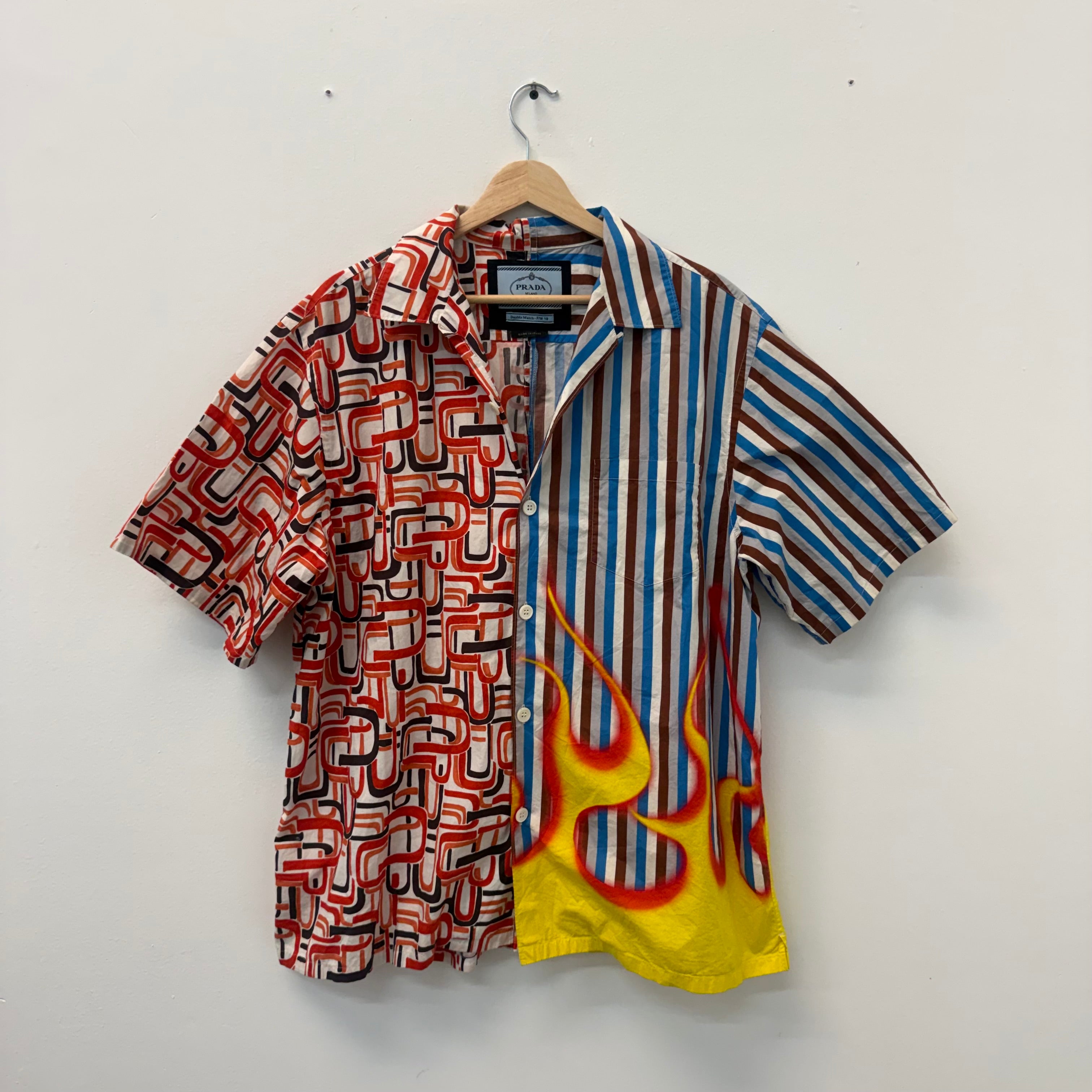 Prada Split Flame Double Match Bowling Shirt - Size XXL