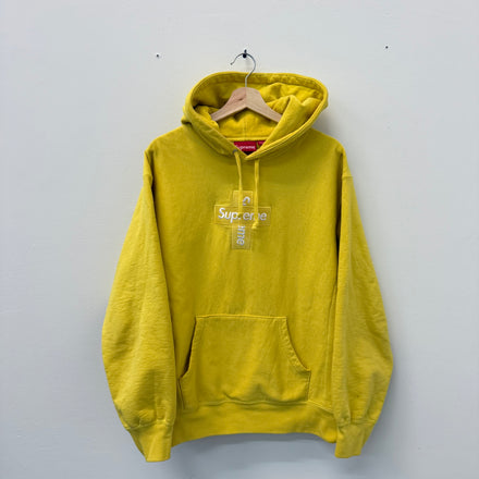 Supreme Cross Box Logo Hooded Sweatshirt Yellow - Size M