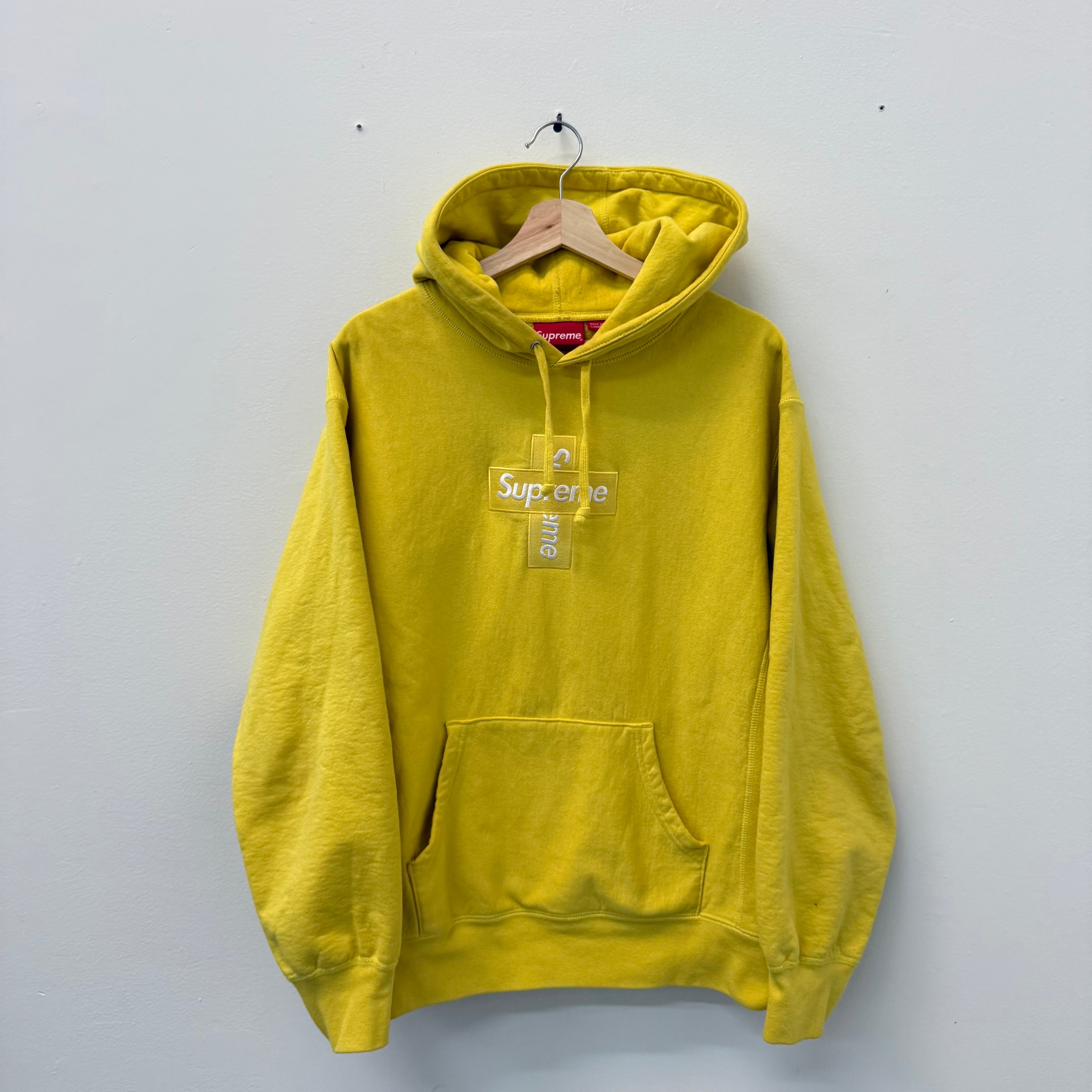 Supreme Cross Box Logo Hooded Sweatshirt Yellow - Size M