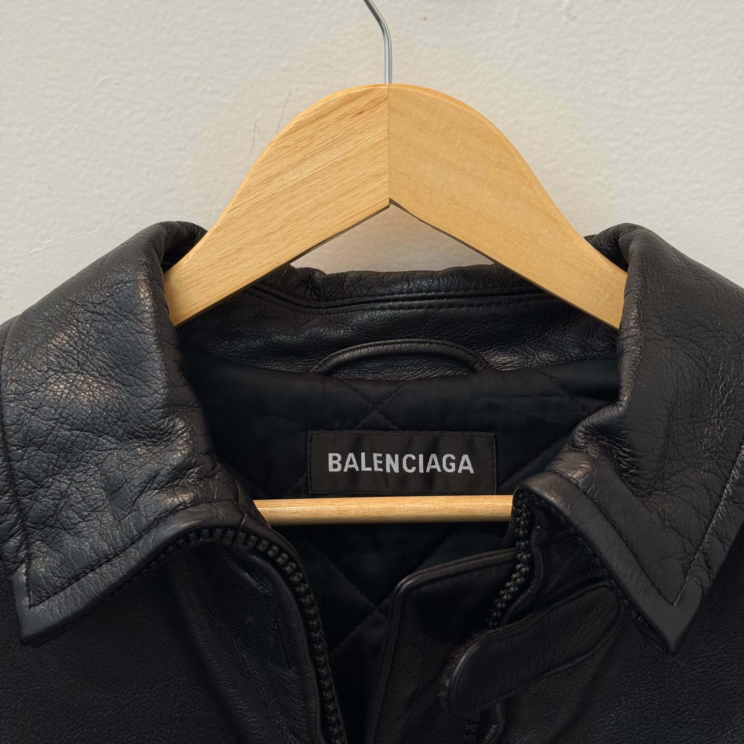 Balenciaga FW19 Contrast Moto Buffalo Leather Jacket - Size 48 (M)