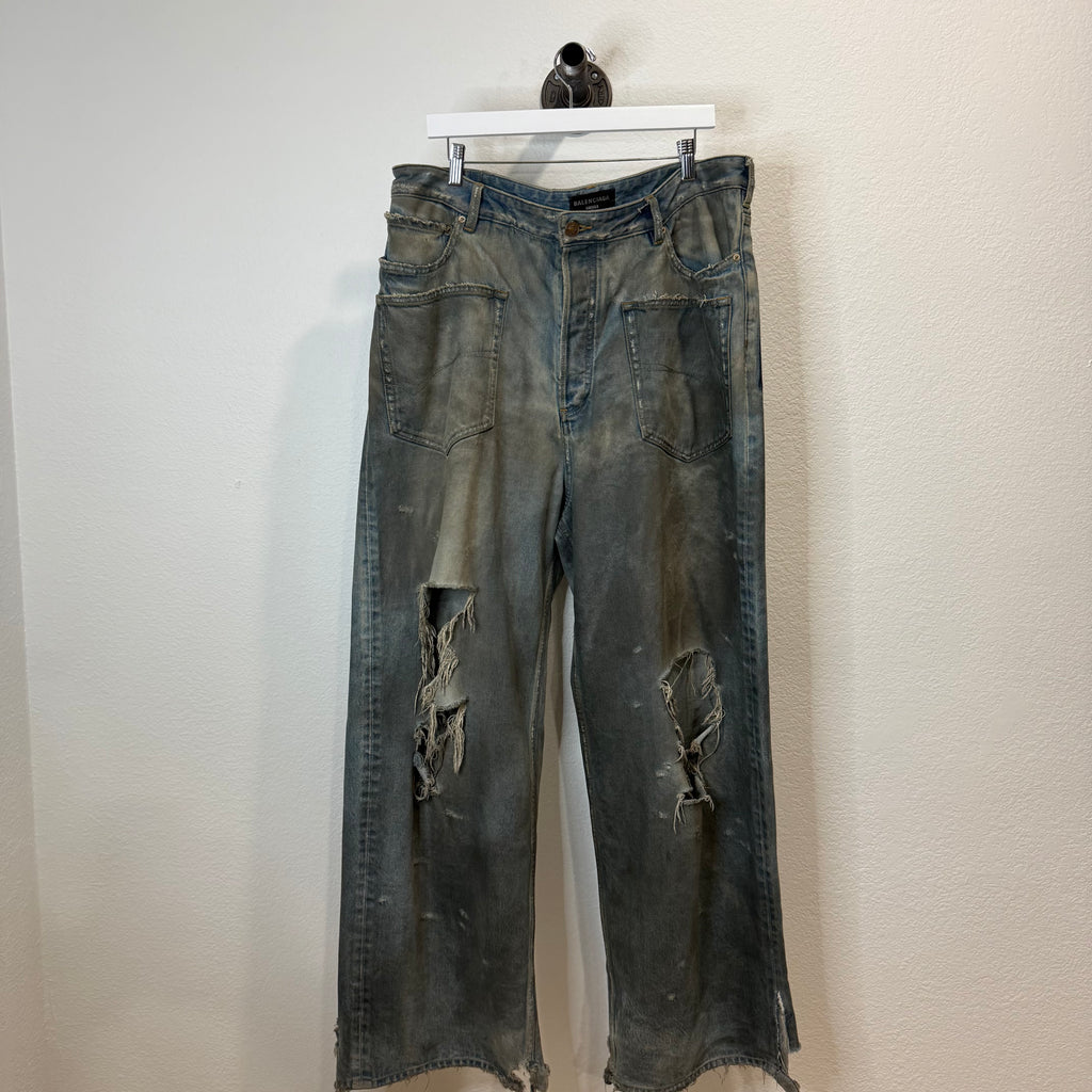 Balenciaga Mud Season Embroidered Reverse Pocket Denim Jeans - Size XL (36)