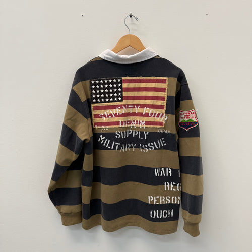74 is War Striped Rugby Polo Shirt - Size L