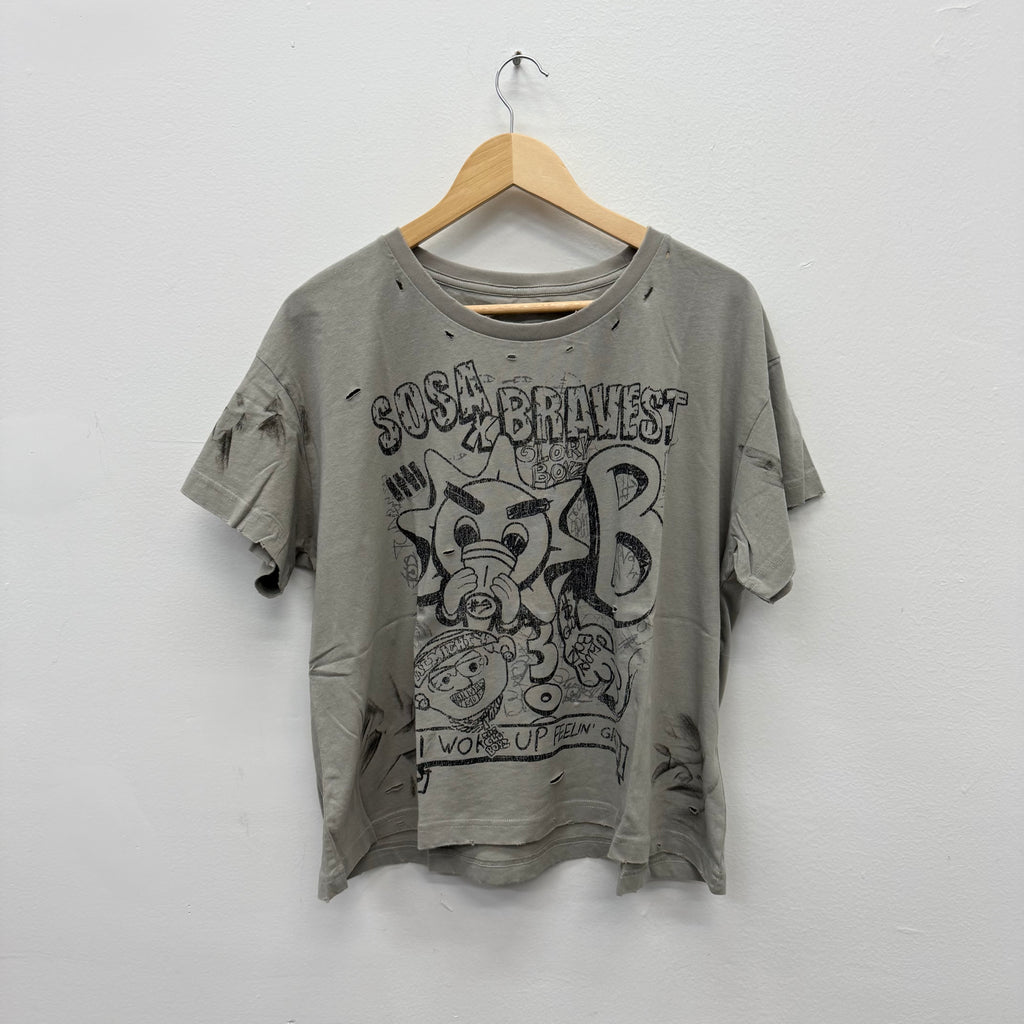 Bravest Studios Sosa Distressed Cropped Shirt Grey
