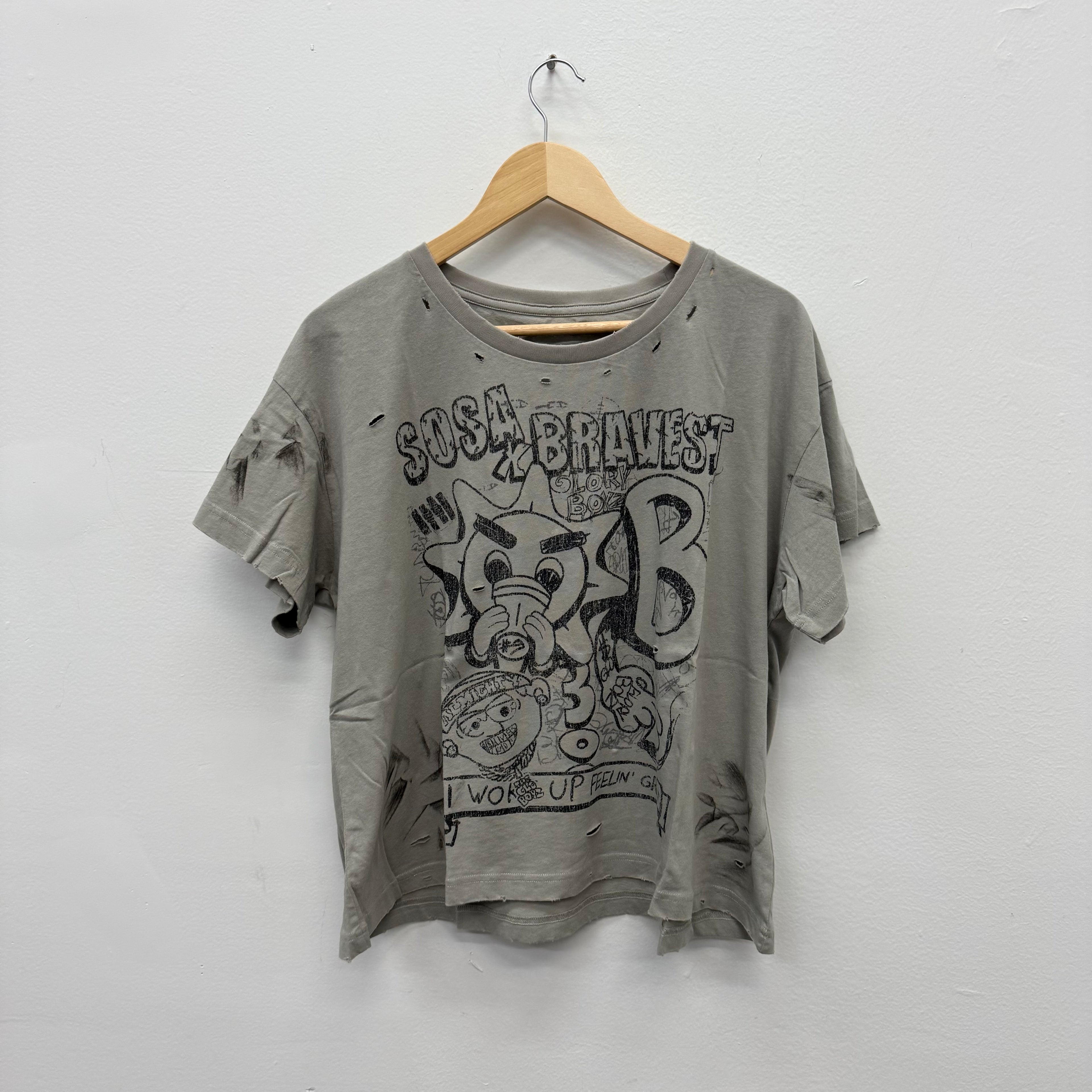 Bravest Studios Sosa Distressed Cropped Shirt Grey