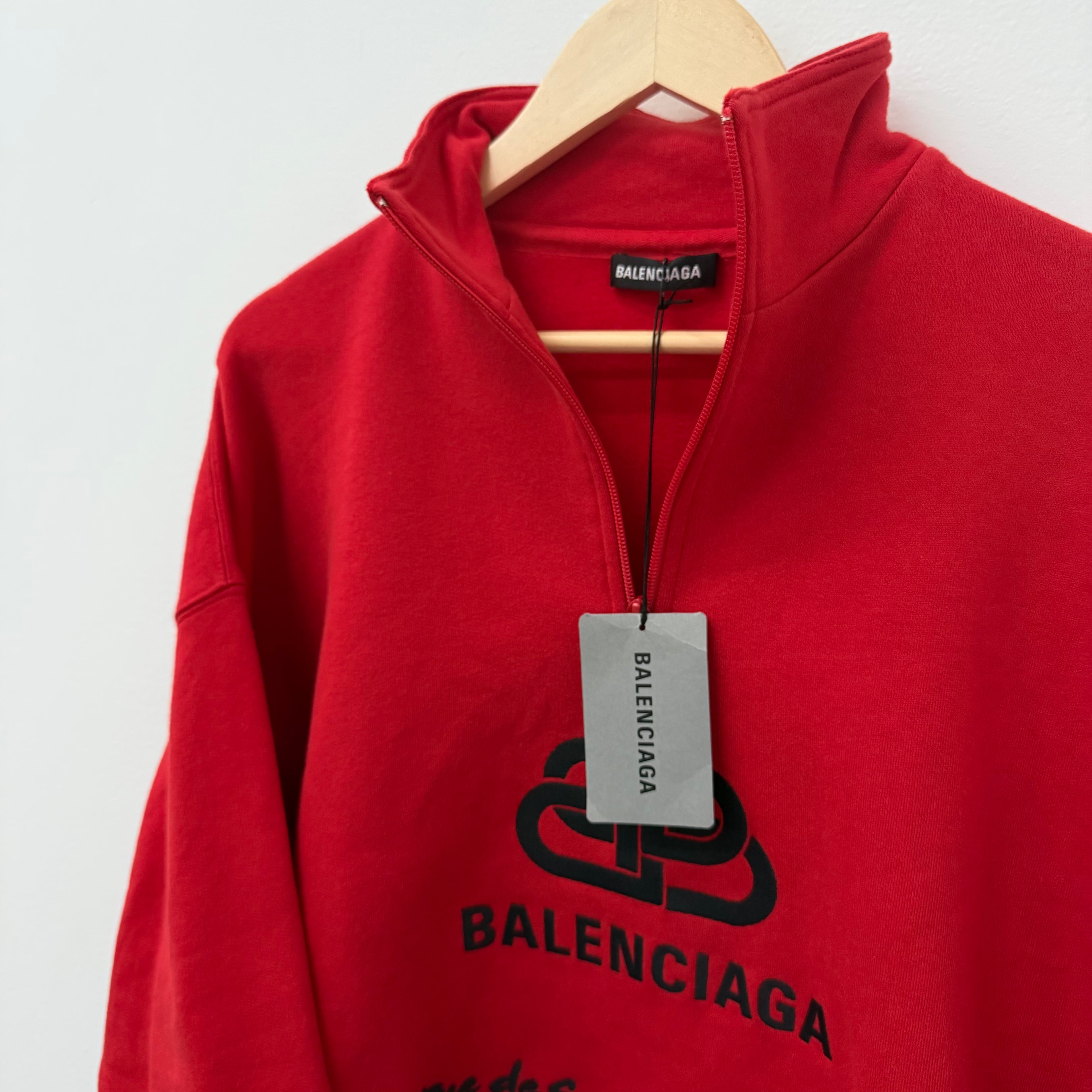 Balenciaga Red Rive BB Quarterzip Sweatshirt - Size S