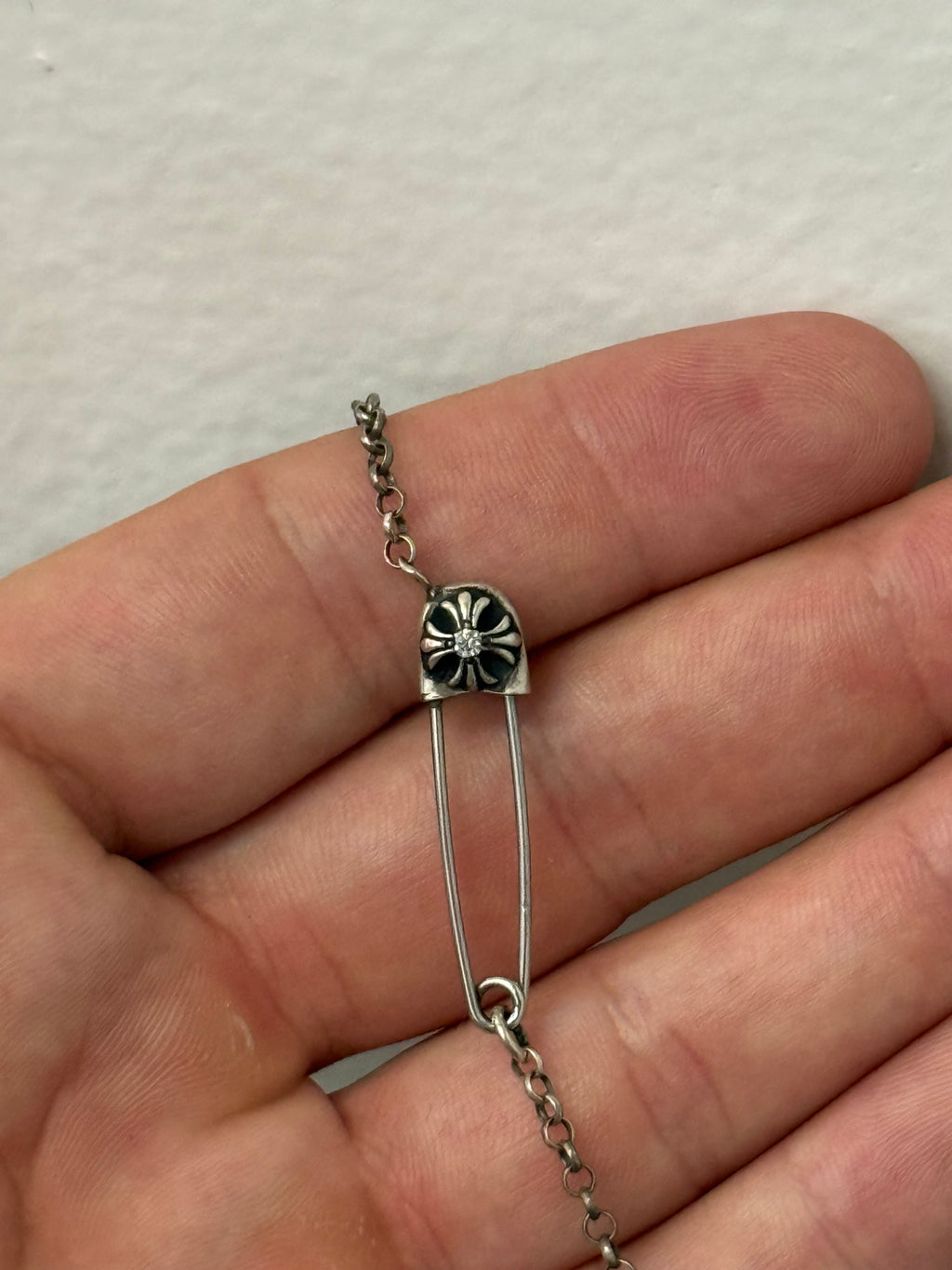 Chrome Hearts Large Diamond Safety Pin Necklace
