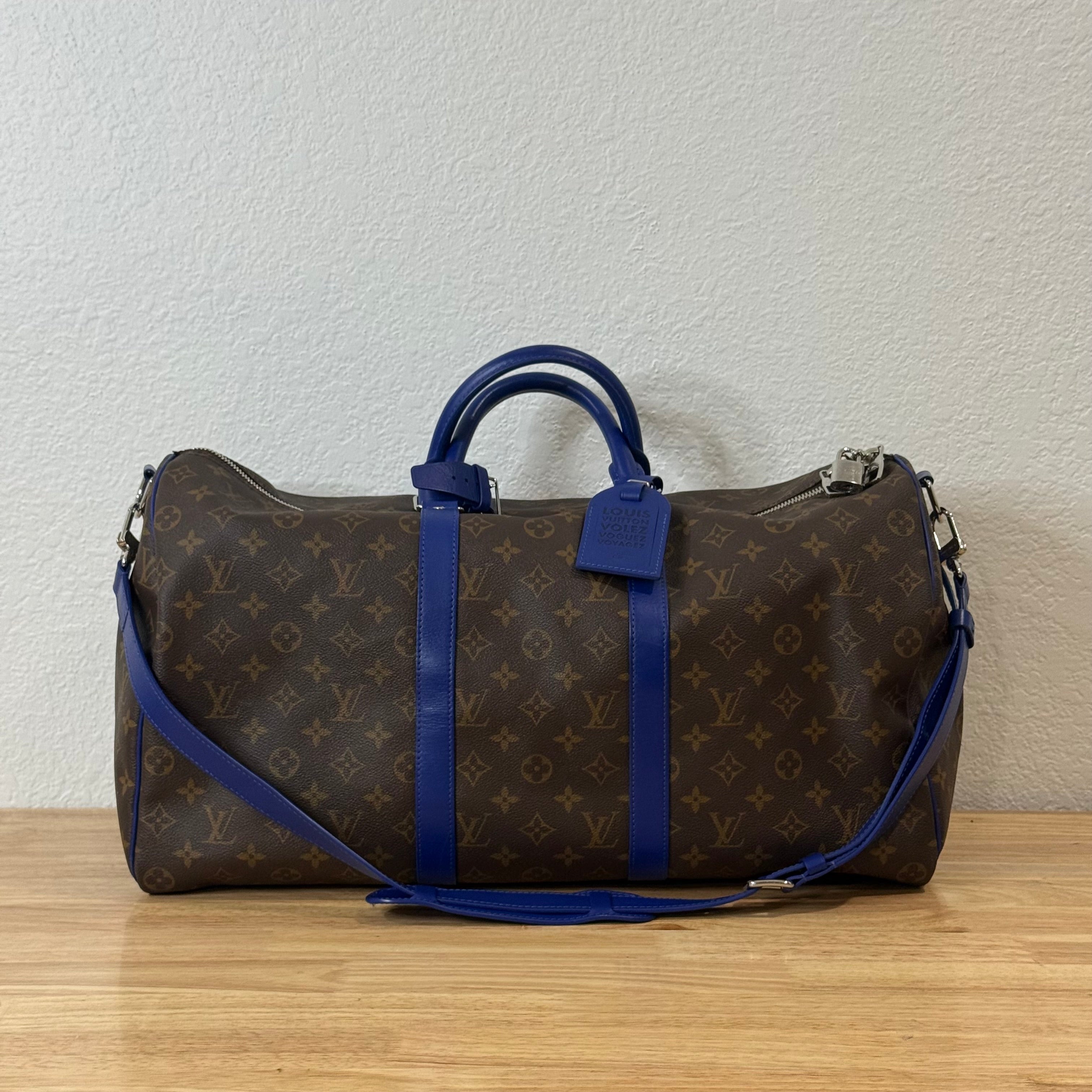 Louis Vuitton Monogram Keepall Bandouliere Weekender Duffle Bag 50 Blue
