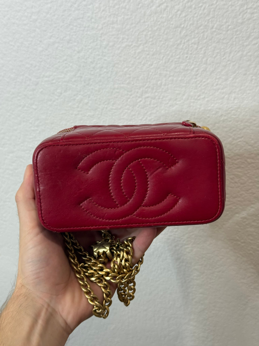 Chanel Quilted Lamb Leather Vanity Side Bag Red